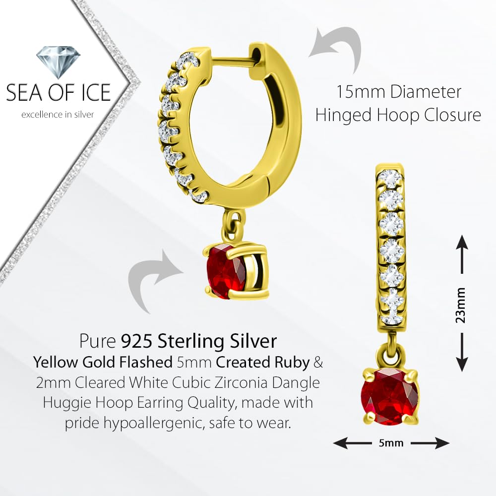 925 Sterling Silver Birthstone & White CZ Dangle Huggie Hoop Earrings for Women - 15mm Lightweight Mini Hoop Earrings - Perfect for Everyday Wear, Gifts & Special Occasions