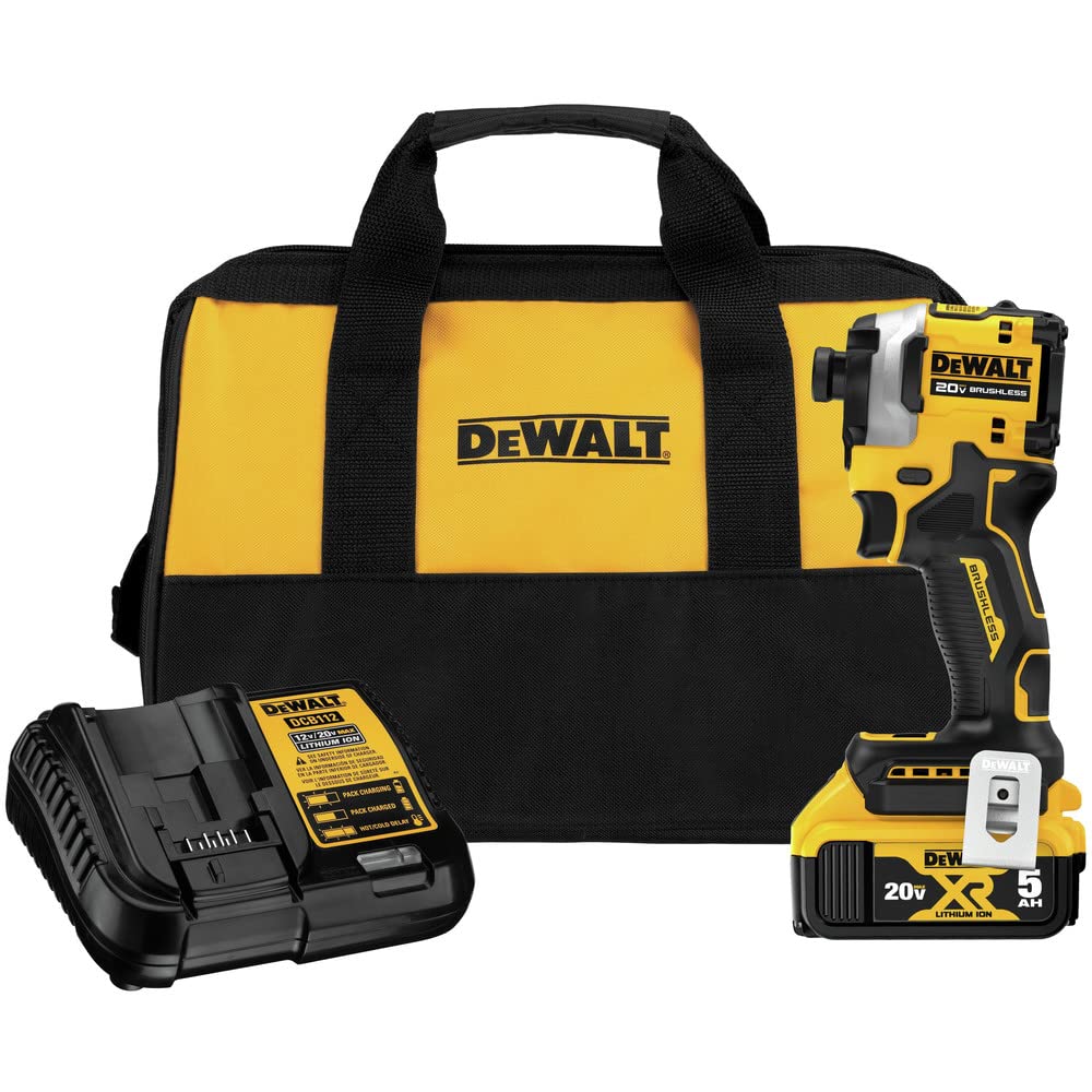 DEWALT ATOMIC 20V MAX 1/4 in. Brushless Cordless Impact Driver Kit with Battery & Charger (DCF850P1) - Perfect for Construction, DIY Projects & Automotive Repairs