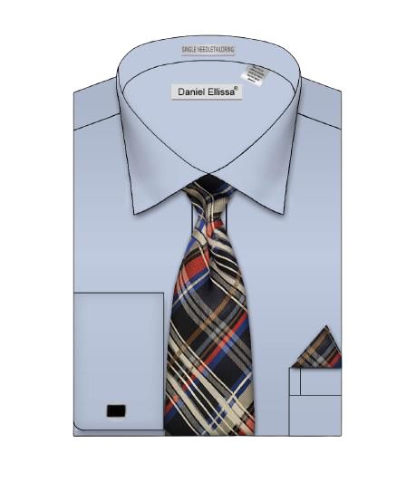 Daniel Ellissa Basic French Cuff Solid Color Dress Shirt DS3816 Light Blue - Perfect for Business Meetings & Formal Occasions