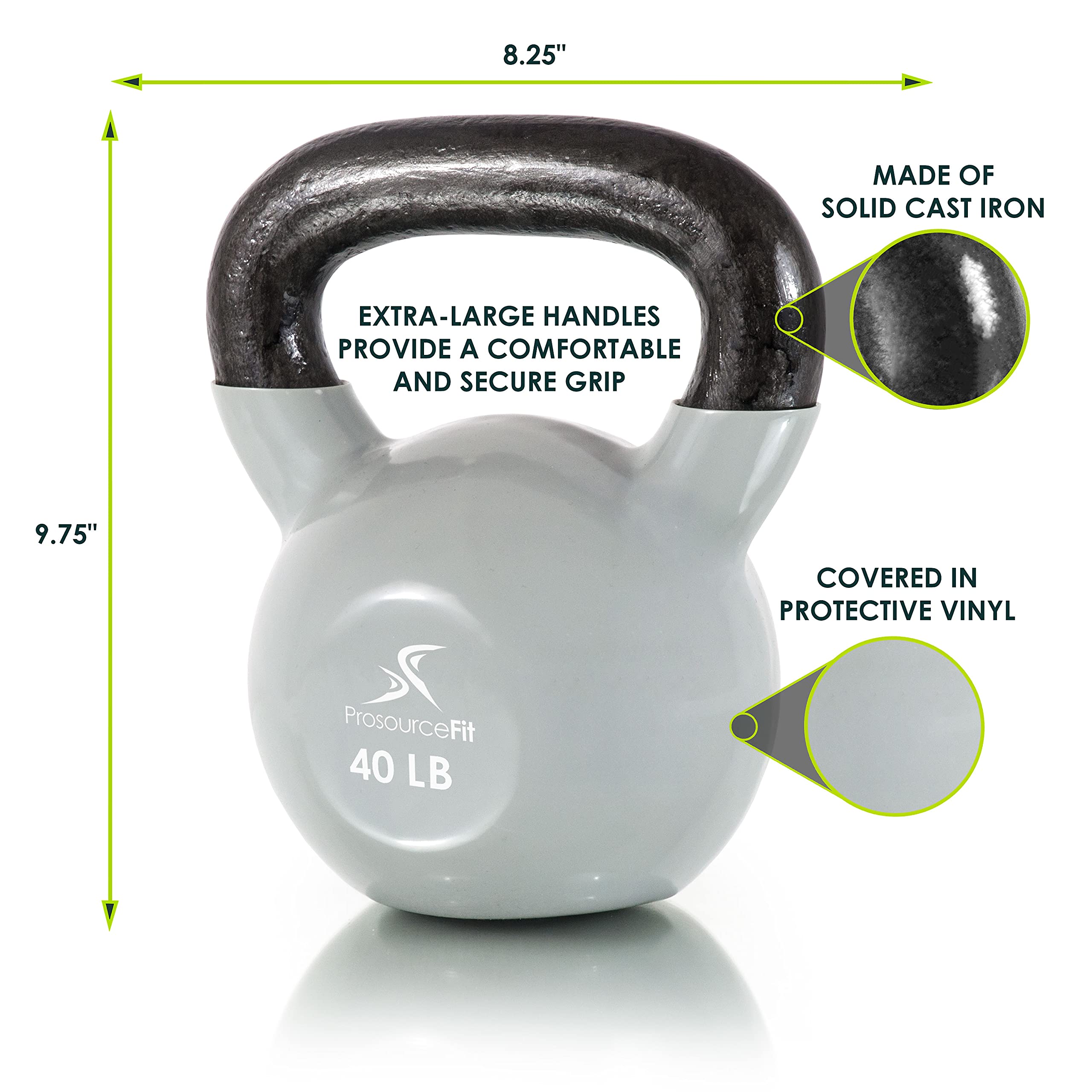 ProsourceFit Vinyl Coated Cast Iron Kettlebells - 5-50 lbs for Strength Training, CrossFit, HIIT & Full Body Workouts | Home Gym & Fitness Equipment for Men & Women