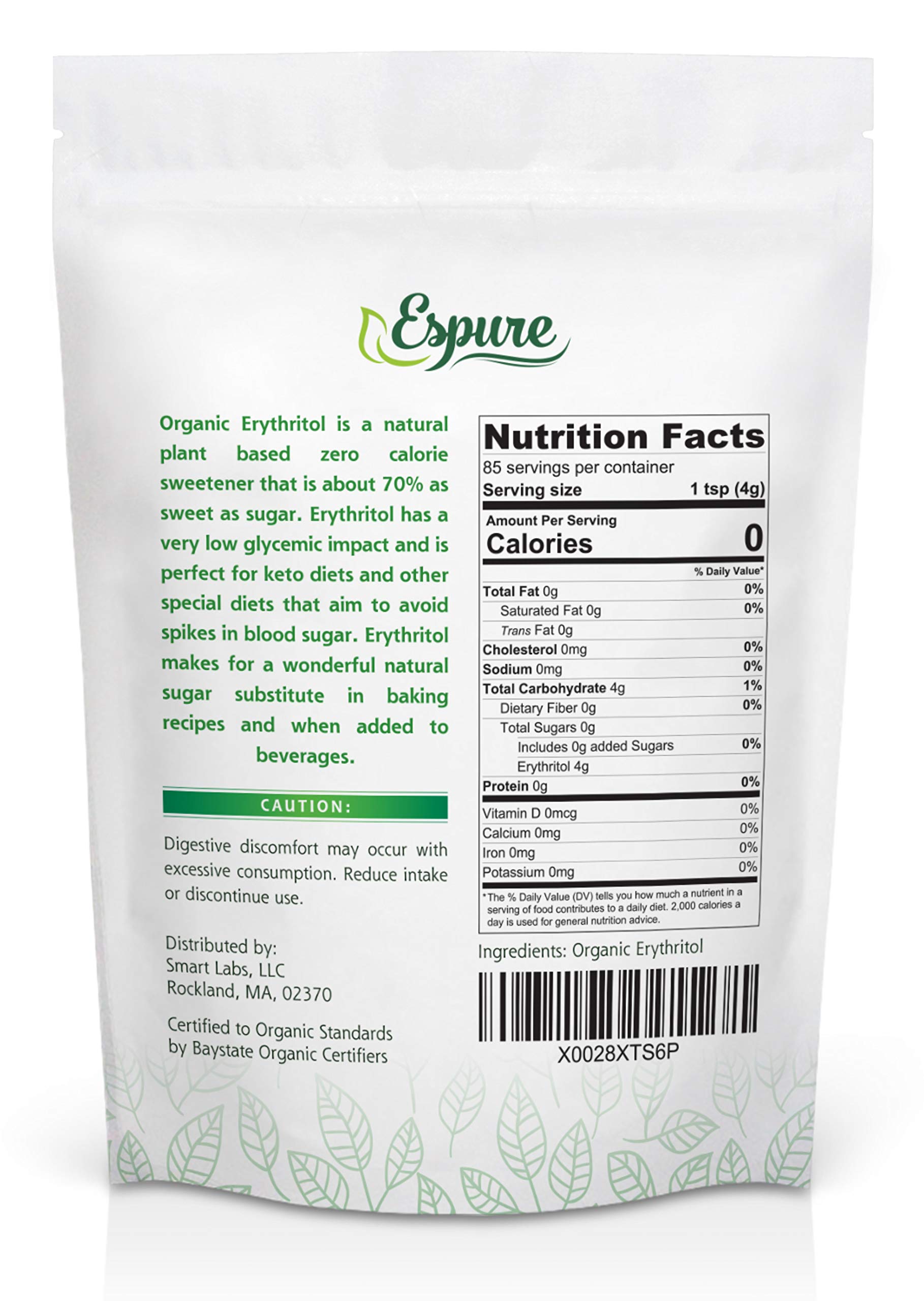 Organic Erythritol Sweetener - USDA Certified, 100% Pure, Zero Calorie Sugar Substitute, Plant-Based, Keto & Vegan Friendly (12oz) - Perfect for Baking, Coffee, Tea & Low-Carb Recipes