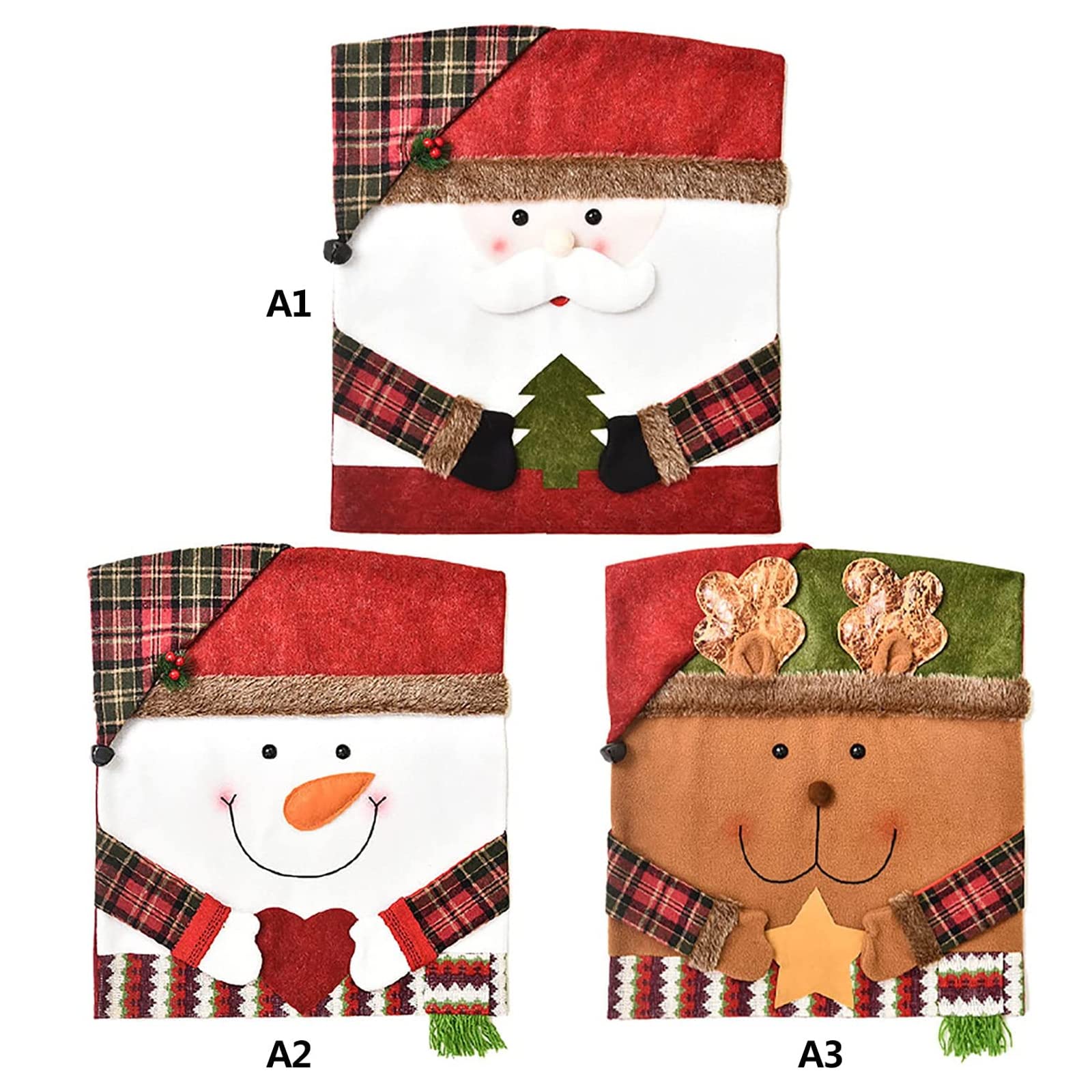 Linfye Christmas Chair Covers Set of 6 - Washable Holiday Chair Slipcovers with Santa, Snowman & Reindeer Designs - Perfect for Christmas Dinner, Party Decorations & Festive Home Decor