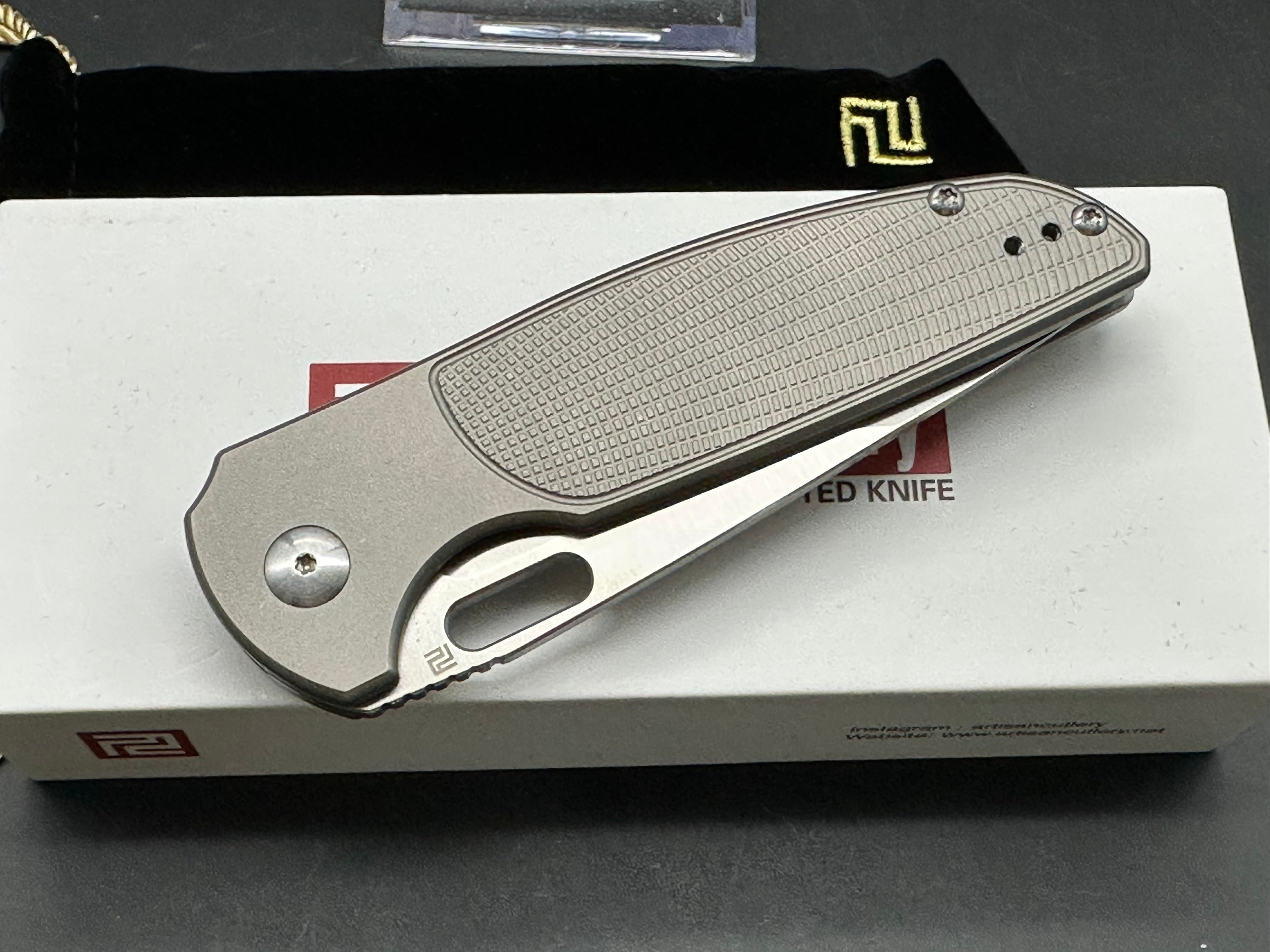 Artisan Cutlery Satyr 1852T Folding Knife - AR RPM9 Steel Blade & Titanium Handle - EDC, Outdoor Survival, Camping, Hunting Gear