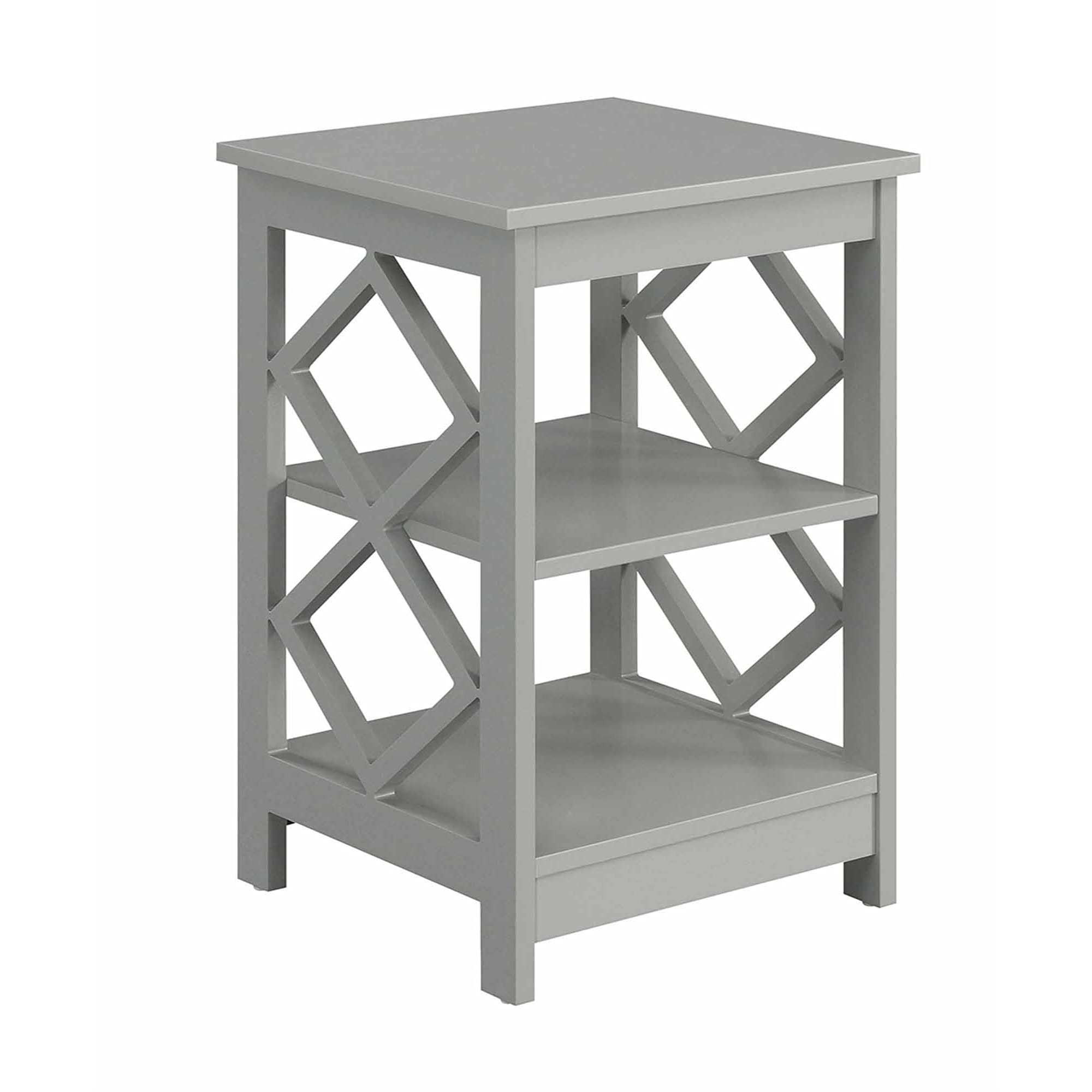 Ergode Modern Diamond End Table with 2 Shelves - Small Side Table for Living Room, Bedroom, Office - Nightstand with Storage Space for Books, Decor, Essentials