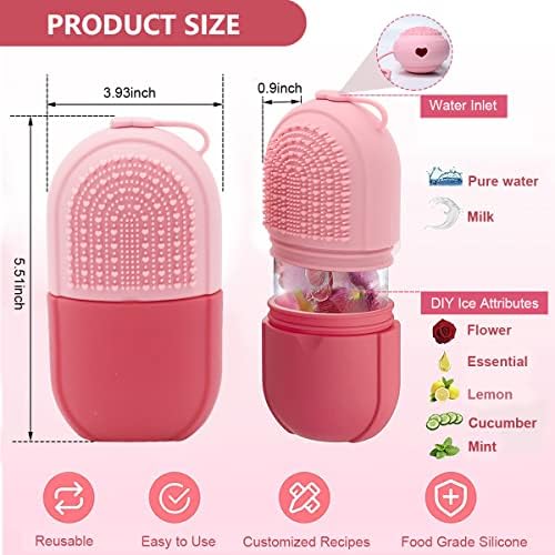 MAYCREATE® Ice Face Roller & Ice Cube Mold Set with Cleansing Brush - Leak-Proof Silicone Facial Massager for Puffiness Relief, Skin Tightening & Glowing Complexion - Perfect Women's Skincare Gift (Pink) | Use for Morning Routine, Post-Workout Recovery & Spa-Like Home Treatments