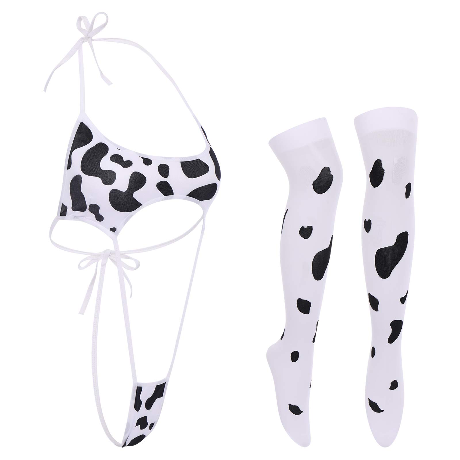 IMEKIS Women's Sexy Anime Cow Maid Costume Teddy Lingerie Set - Kawaii Lolita Japanese Cosplay Mini Bikini Bra & Panty Set - Perfect for Halloween, Cosplay Parties & Roleplay Outfits