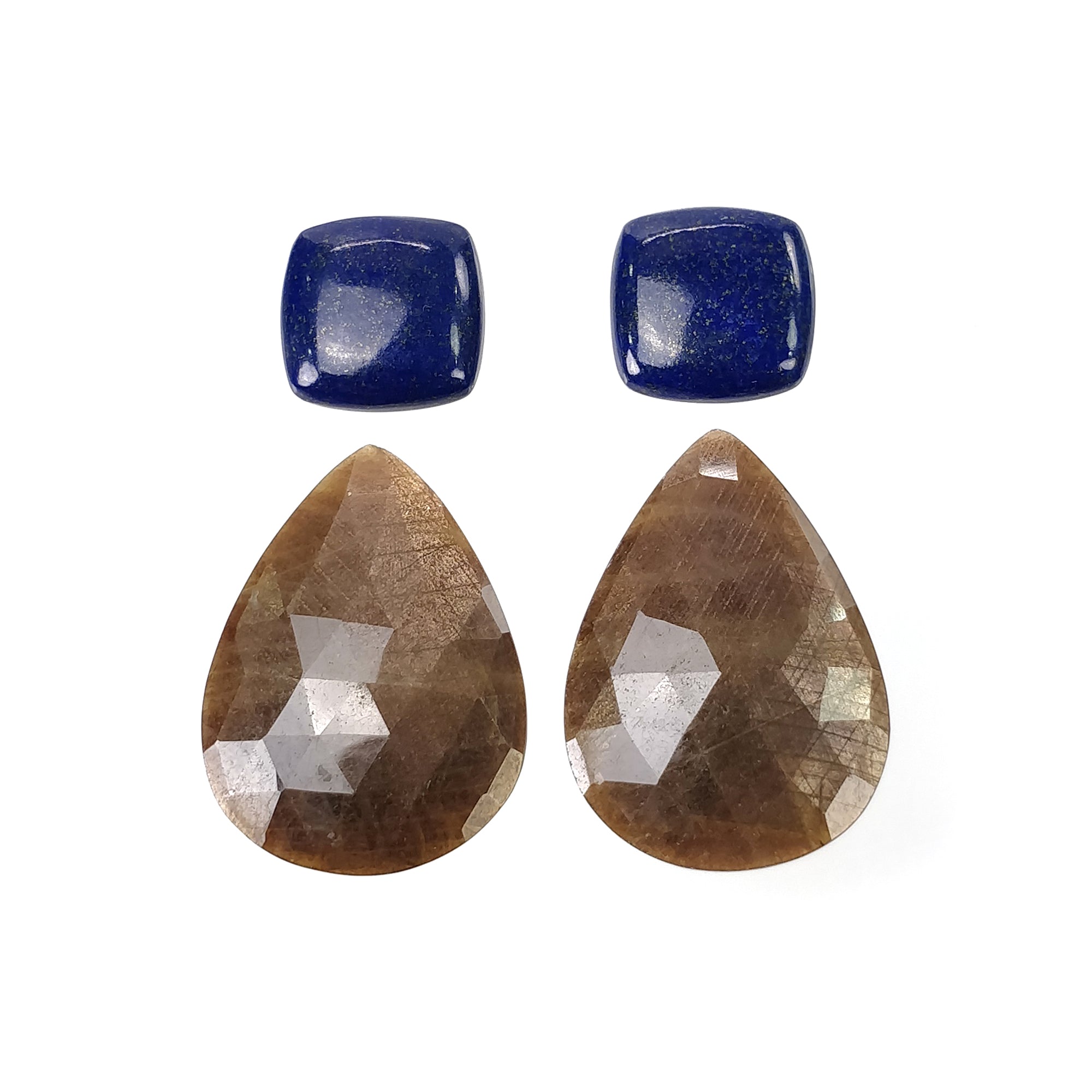 Natural Untreated Chocolate Sapphire & Lapis Lazuli Gemstone - 70.85cts Pear Cushion Rose Cut & Cabochon (16mm, 35.5x24mm, 4pcs) | Jewelry Making, Healing Crystals, DIY Crafts, Gift for Gem Lovers