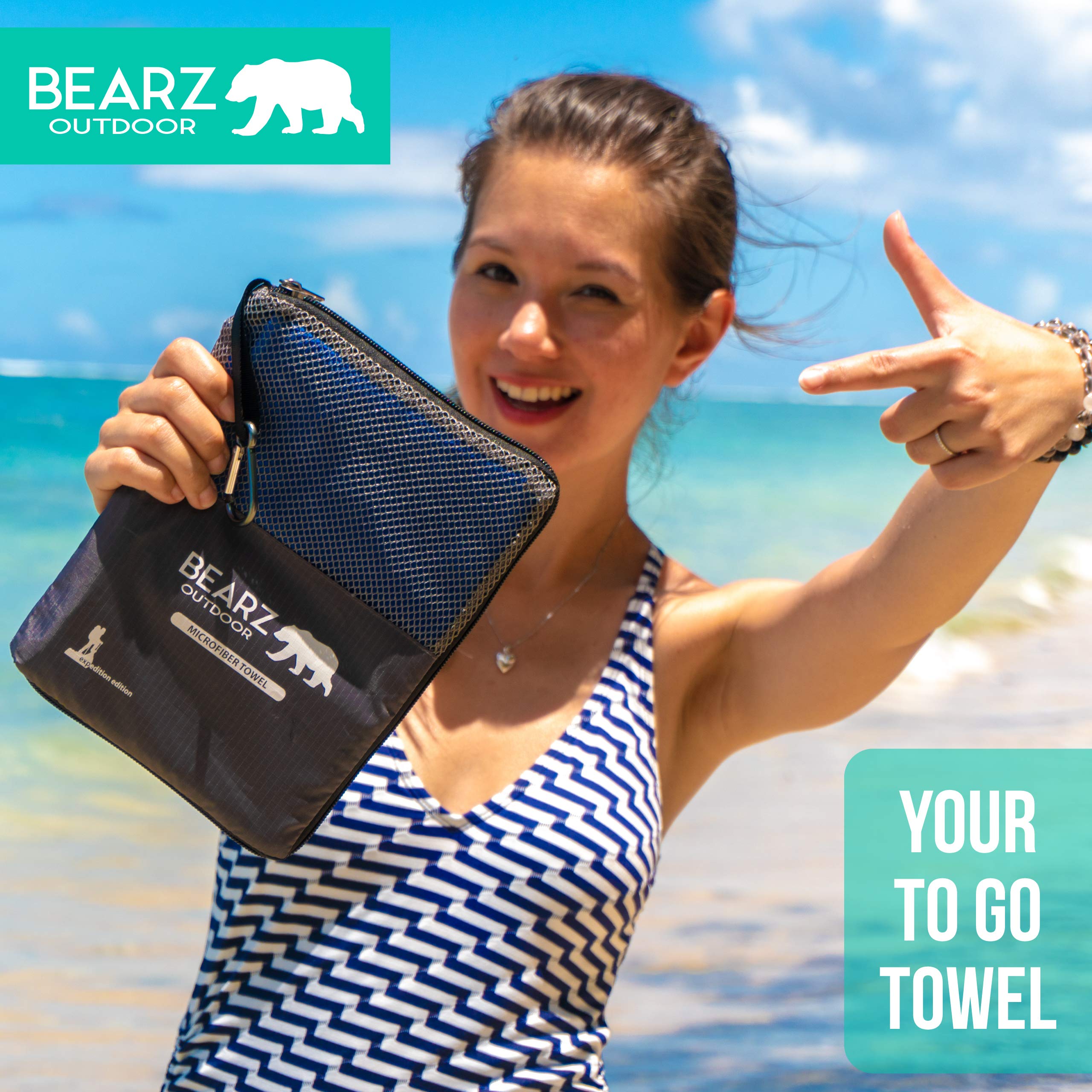 BEARZ Outdoor Microfiber Towel Set - Ultra Absorbent Quick Dry Gym, Yoga, Camping & Travel Towels - Compact Lightweight for Workout, Beach & Sports - Includes Free Face Towel for On-the-Go Use