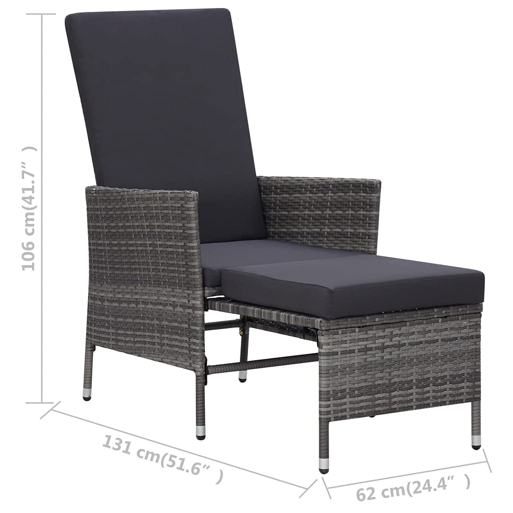 Modern Gray Poly Rattan Patio Set with Cushions - Outdoor Wicker Bistro & Reclining Conversation Chairs for Backyard, Garden, and Poolside Relaxation