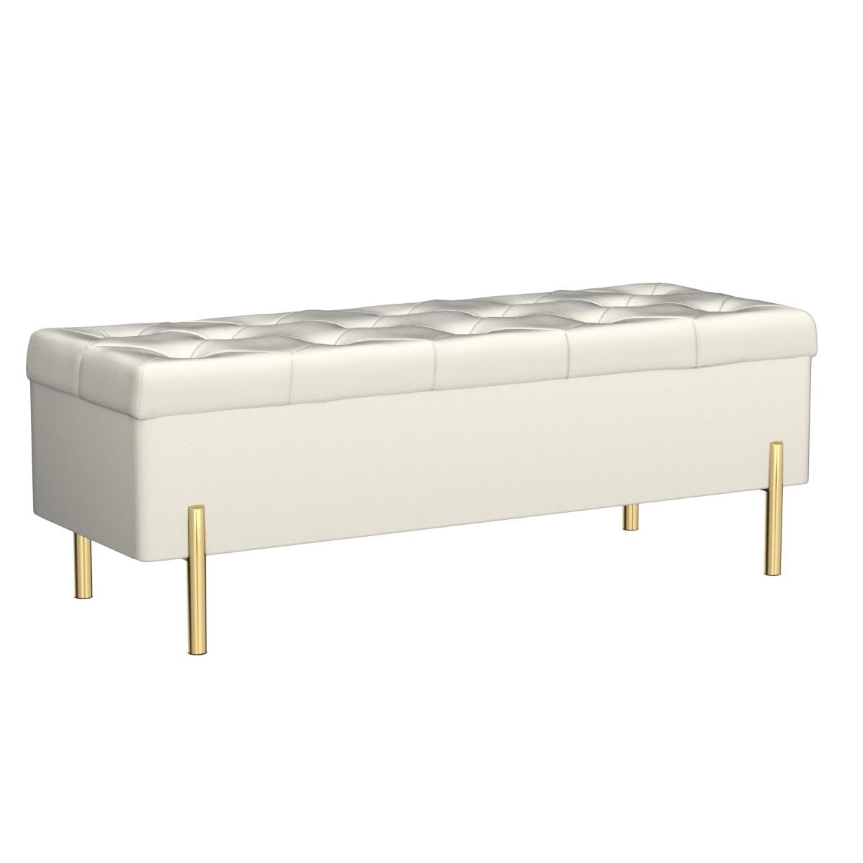 Velvet Storage Bench Ottoman with Hidden Compartment - Tufted Upholstered Seat for Bedroom, Living Room & Entryway - Versatile Multi-Functional Furniture (Ivory) | Perfect for Extra Seating, Bedroom Decor & Entryway Organization