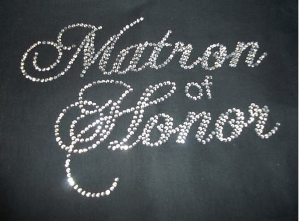 Matron of Honor Rhinestone Iron-On Transfer - Elegant Wedding Bridal Party DIY Decoration for Dresses, Sashes & Accessories