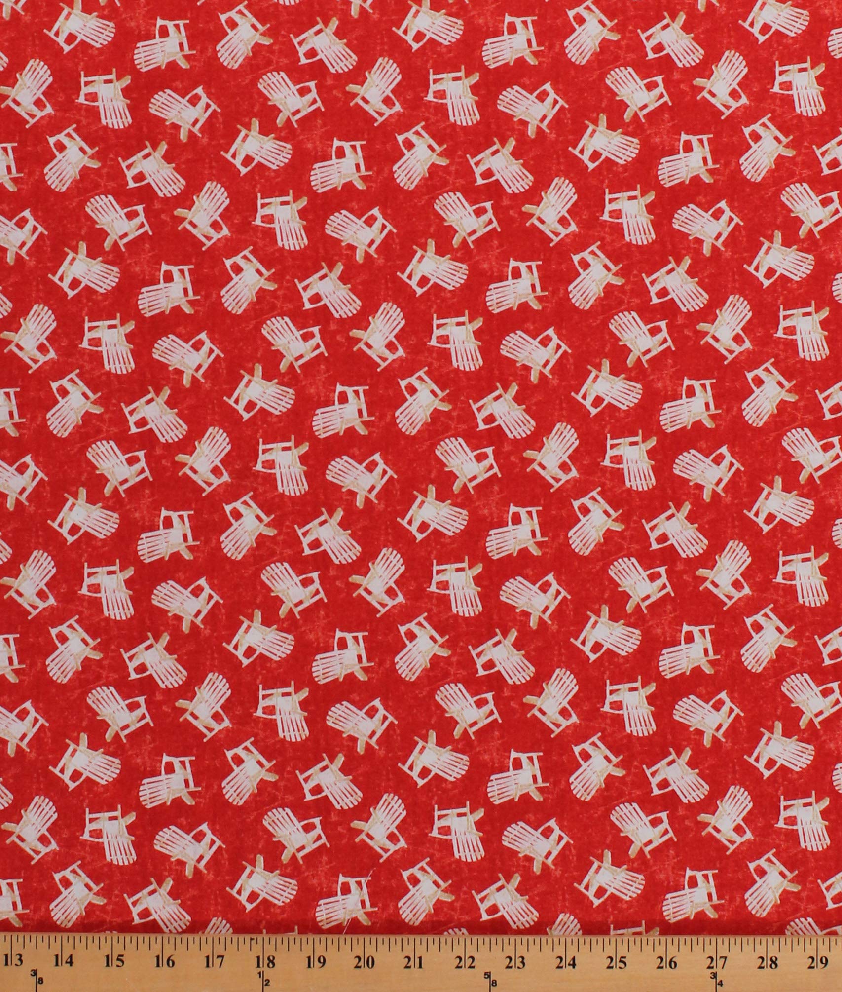 Cotton Adirondack Porch Deck Chairs - Red Shoreline Summer Print Fabric by The Yard (D503.35) - Perfect for Outdoor Patio, Garden, Poolside & Beach Relaxation