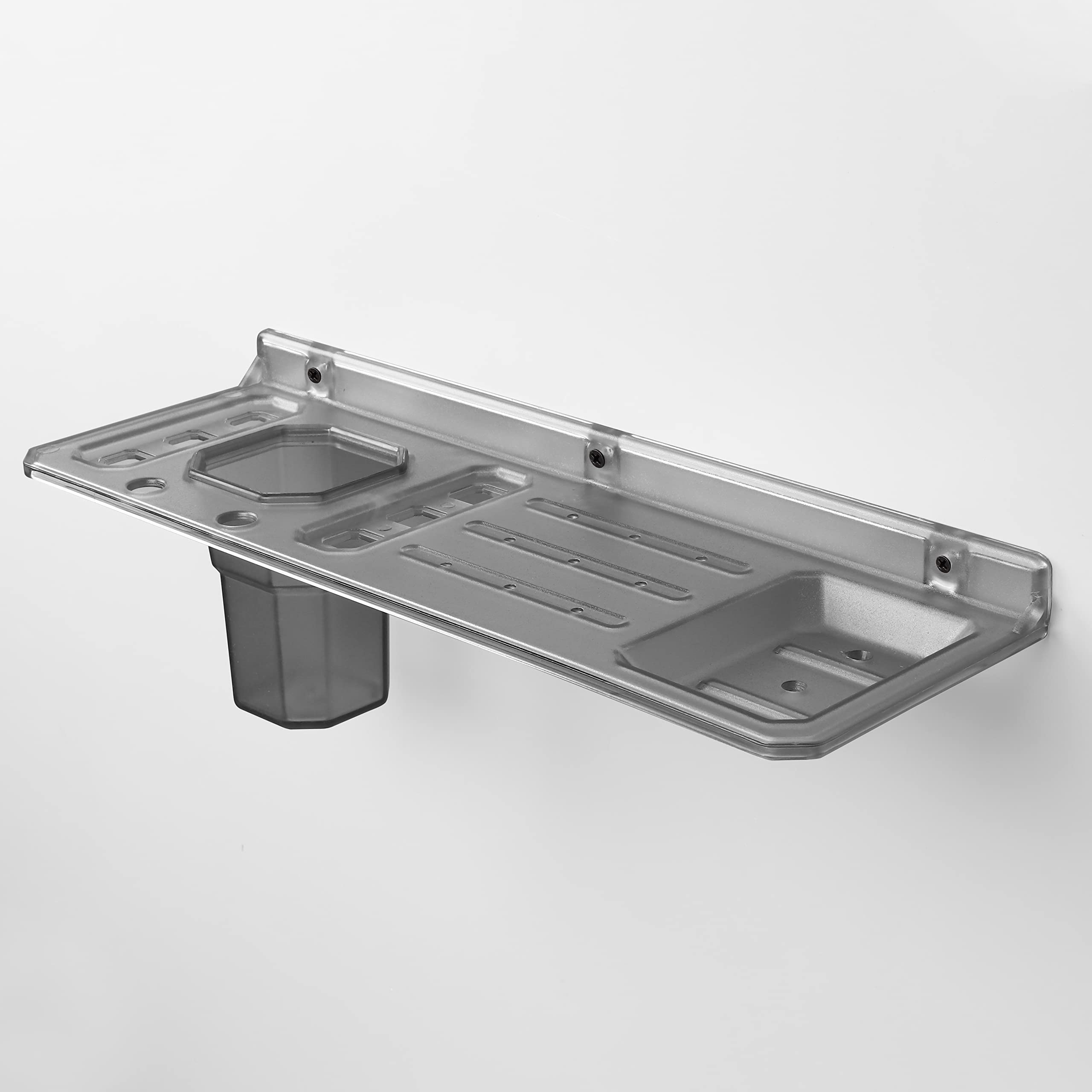 Durable ABS Plastic Soap Dish with Tumbler Holder & Brush Stand - Unbreakable Bathroom Organizer for Shower, Sink, and Countertop (Transparent)