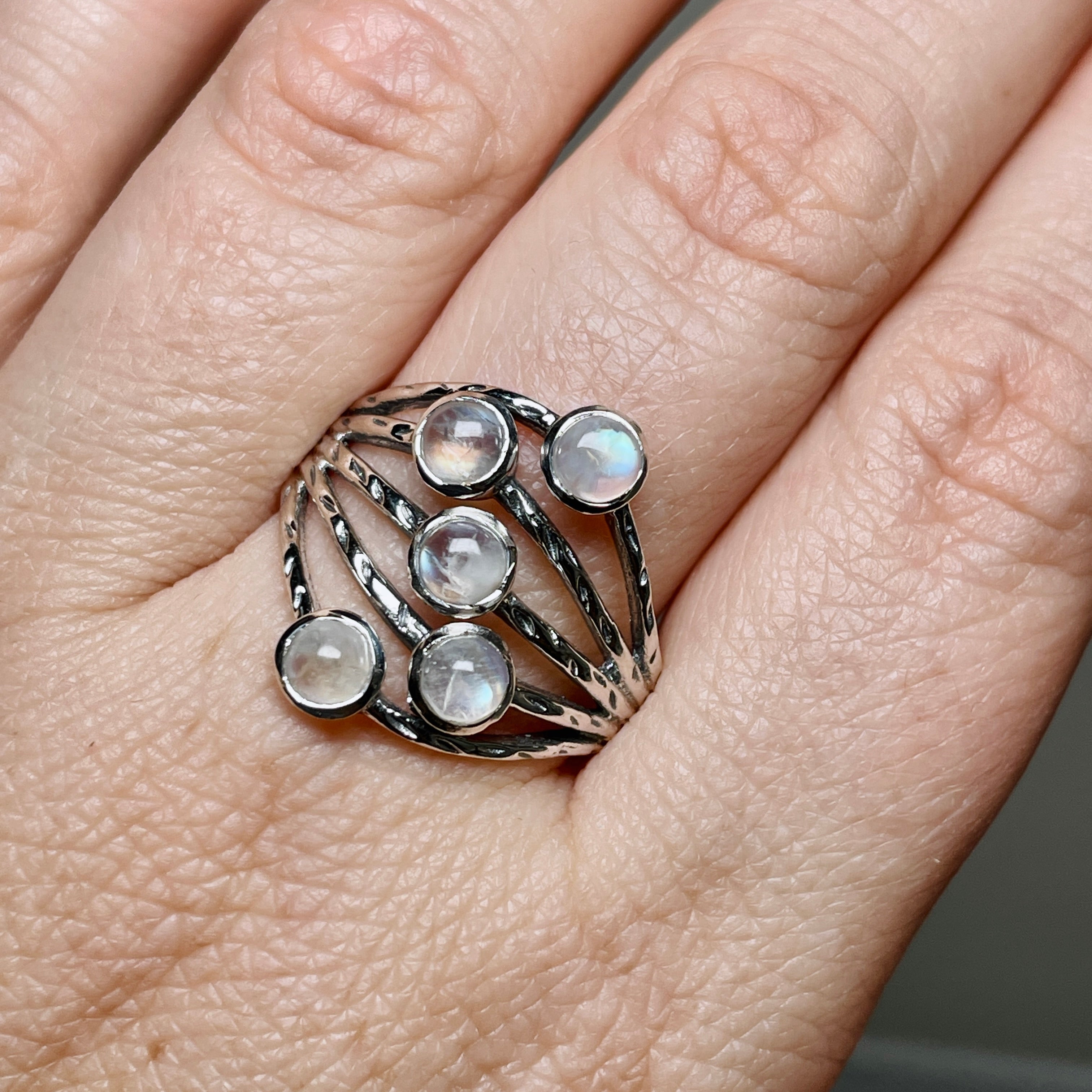 Moonstone Multi-Stone Faceted Gemstone Ring R3875 - Elegant Handmade Jewelry for Women, Perfect for Weddings, Parties & Special Occasions