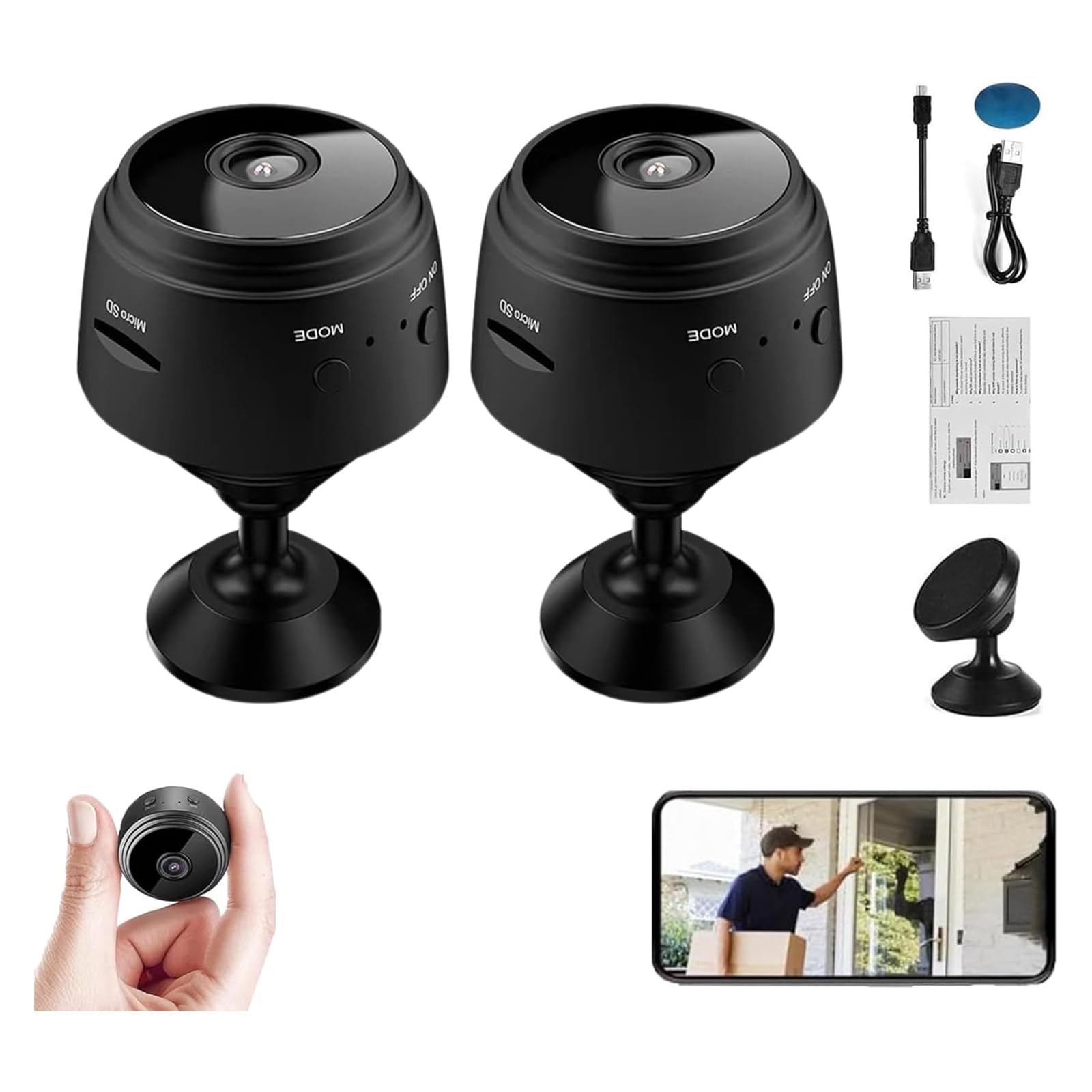 Camtrix Mini 1080p HD Wireless Magnetic Security Camera - 2 Pack, Smart WiFi Spy Camera for Indoor/Outdoor Home Surveillance, Night Vision, Motion Detection - Ideal for Baby Monitoring, Pet Watching & Office Security