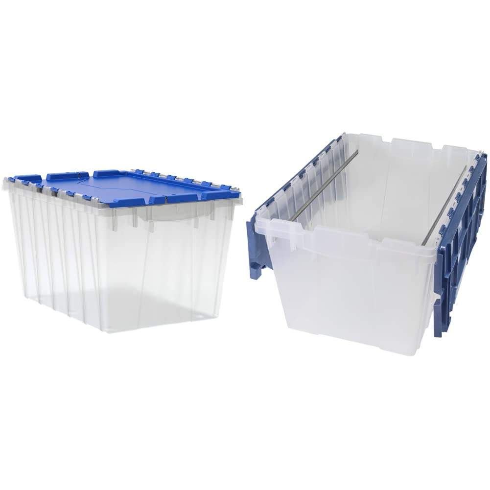 12 Gallon Akro-Mils Plastic Storage Totes with Attached Lids - Heavy Duty Stackable Storage Bins for Home, Garage & Warehouse Organization