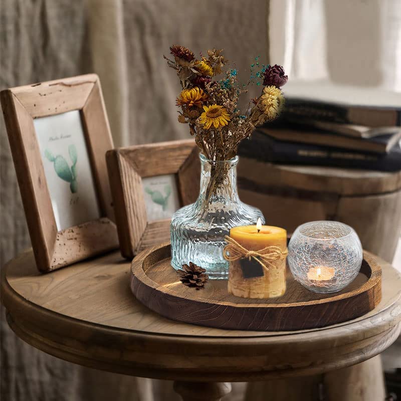 Rustic White Round Wooden Decorative Storage Tray - Farmhouse Coffee Table Centerpiece, Kitchen Counter & Bathroom Organizer - Perfect for Living Room, Bedroom & Home Decor
