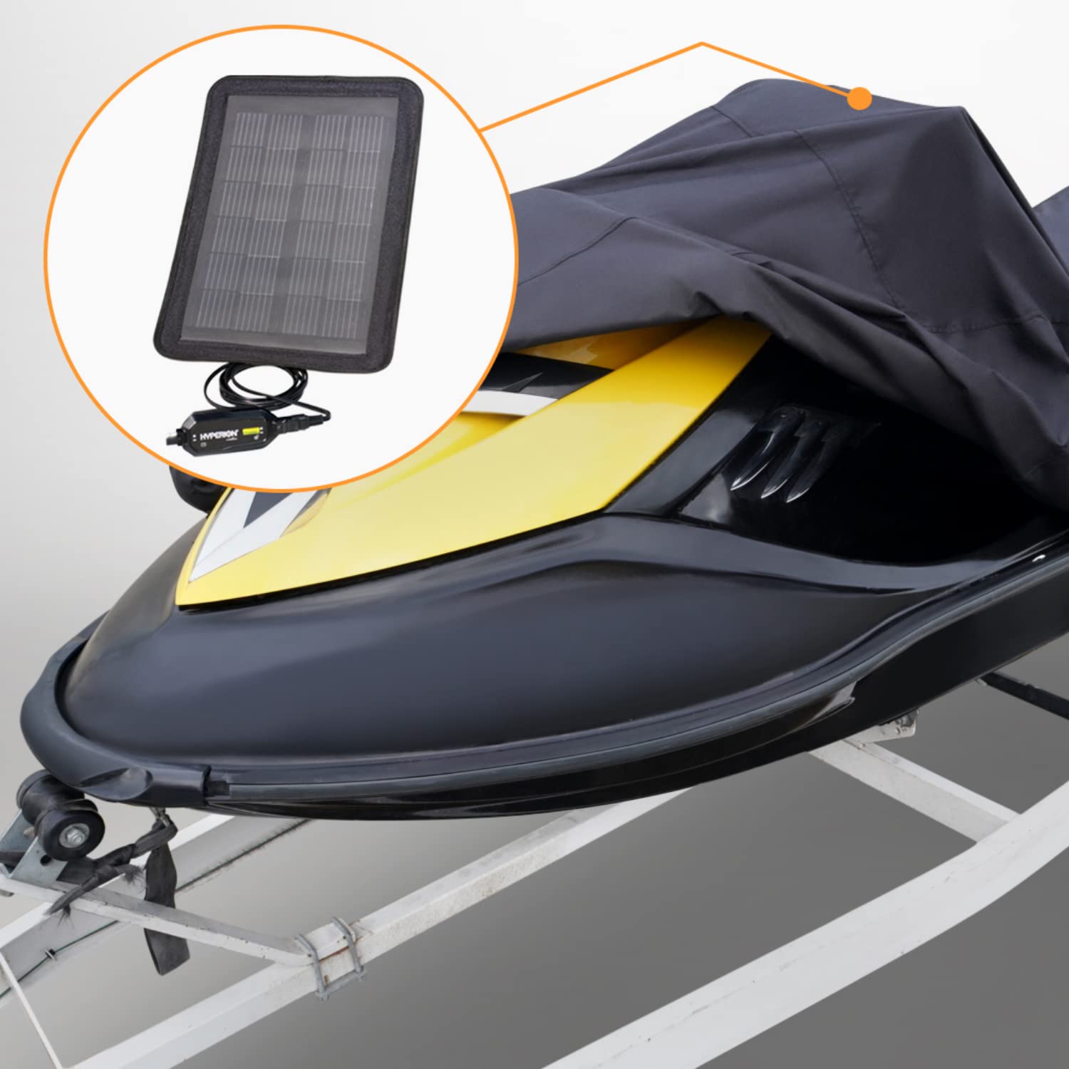 Hyperion Universal Personal Watercraft Cover with Solar Charger - Waterproof & Weatherproof PWC Cover for 2-3 Seater Models (Up to 134