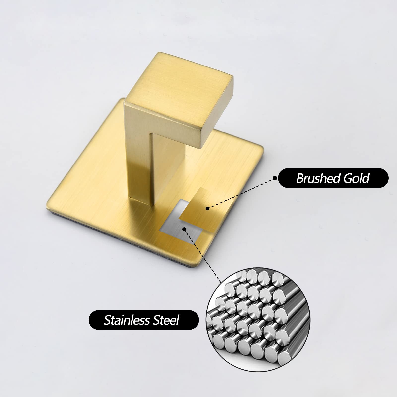 WOLIBEER Self-Adhesive Gold Wall Hooks - No Drill Bathroom & Kitchen Towel Hooks, Door Hooks, Robe Hooks (2 Pack) - Perfect for Hanging Towels, Robes, and Keys in Bathrooms, Kitchens, and Entryways