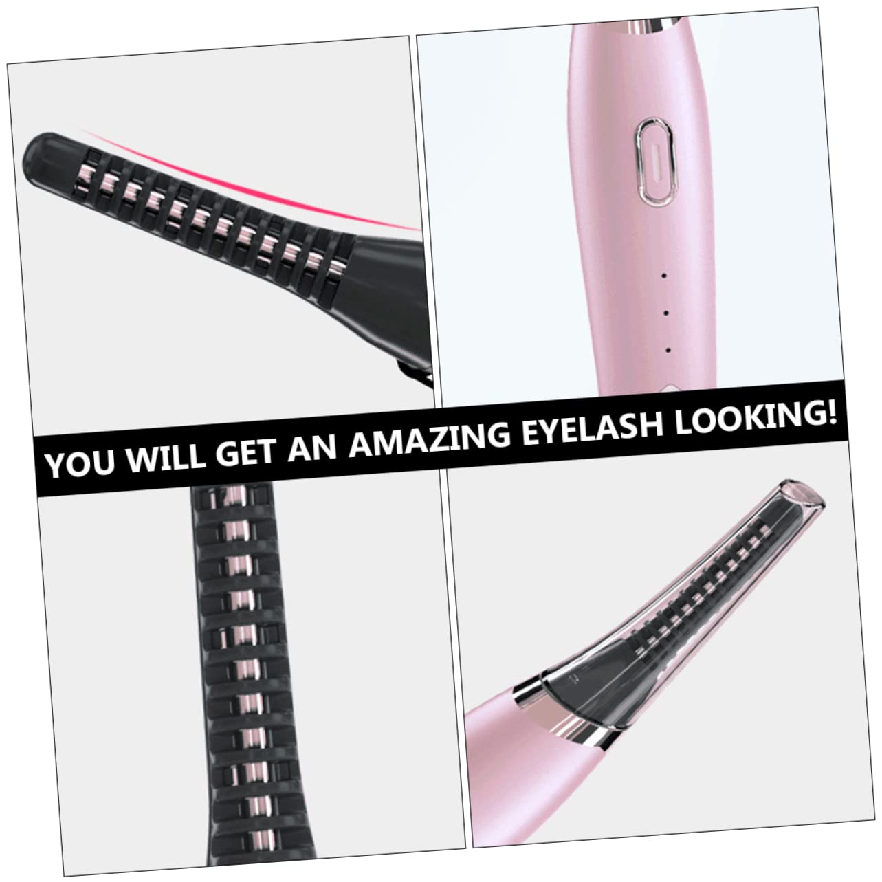 PLAFOPE USB Heated Eyelash Curler with 3 Temperature Settings - Pink ABS Electronic Lash Curling Iron & Brush for Perfect Curled Lashes - Great for Home, Travel, and Professional Makeup Use