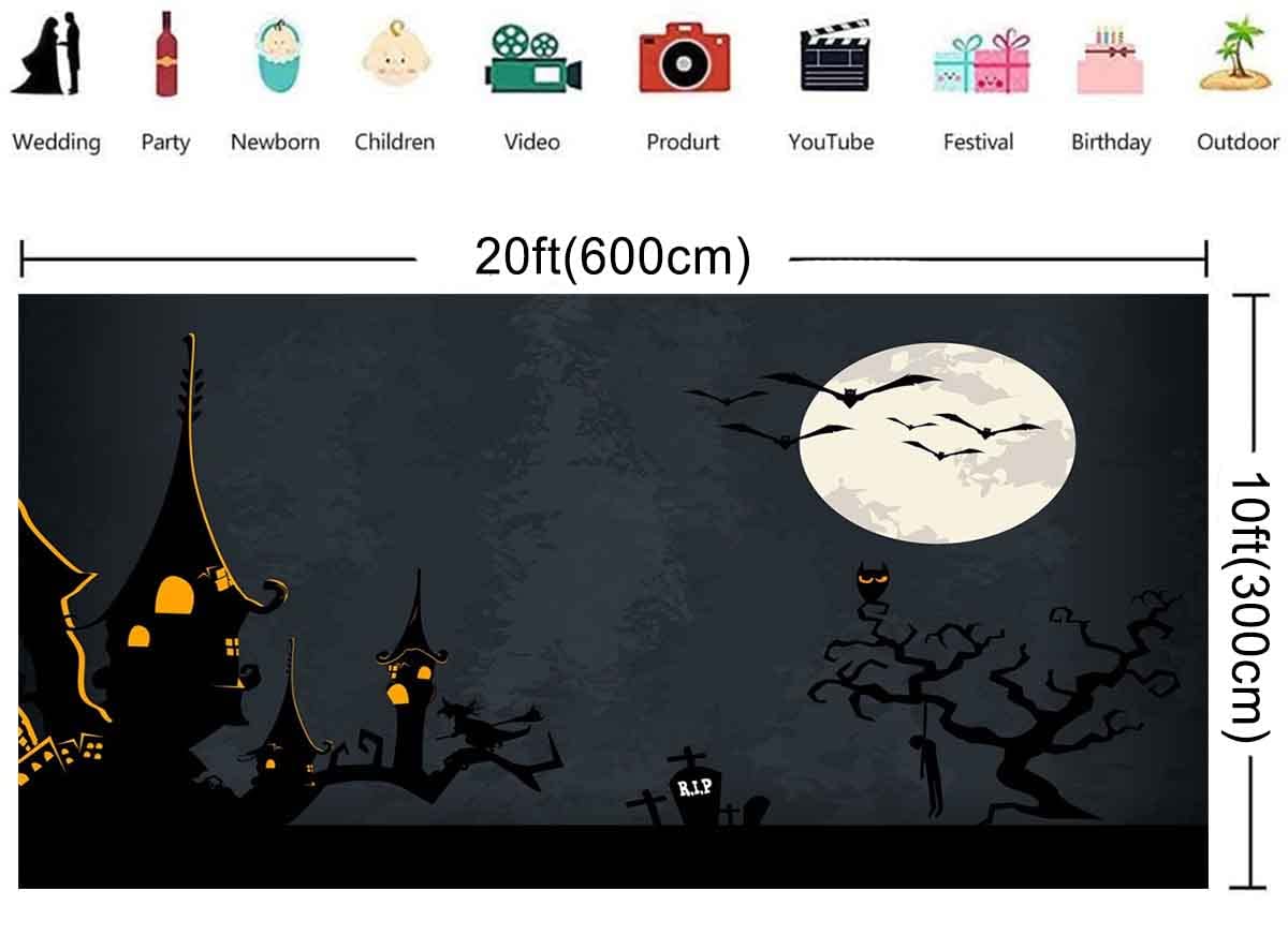 20X10ft Horror Night Photography Backdrop - Mystery Graveyard Darkness Ghost Theme for Halloween Party, Kids Photo Shoot Background - Perfect for Spooky Decorations, Themed Events & Birthday Parties