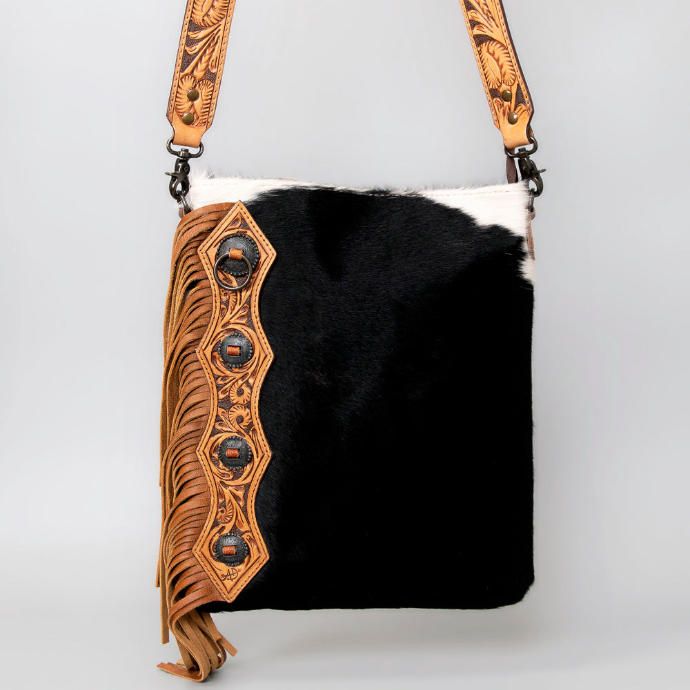 American Darling ADBG464BRW Genuine Leather Women's Western Handbag - Hand Tooled Hair-On Cowhide Purse for Cowgirl Fashion & Rodeo Events