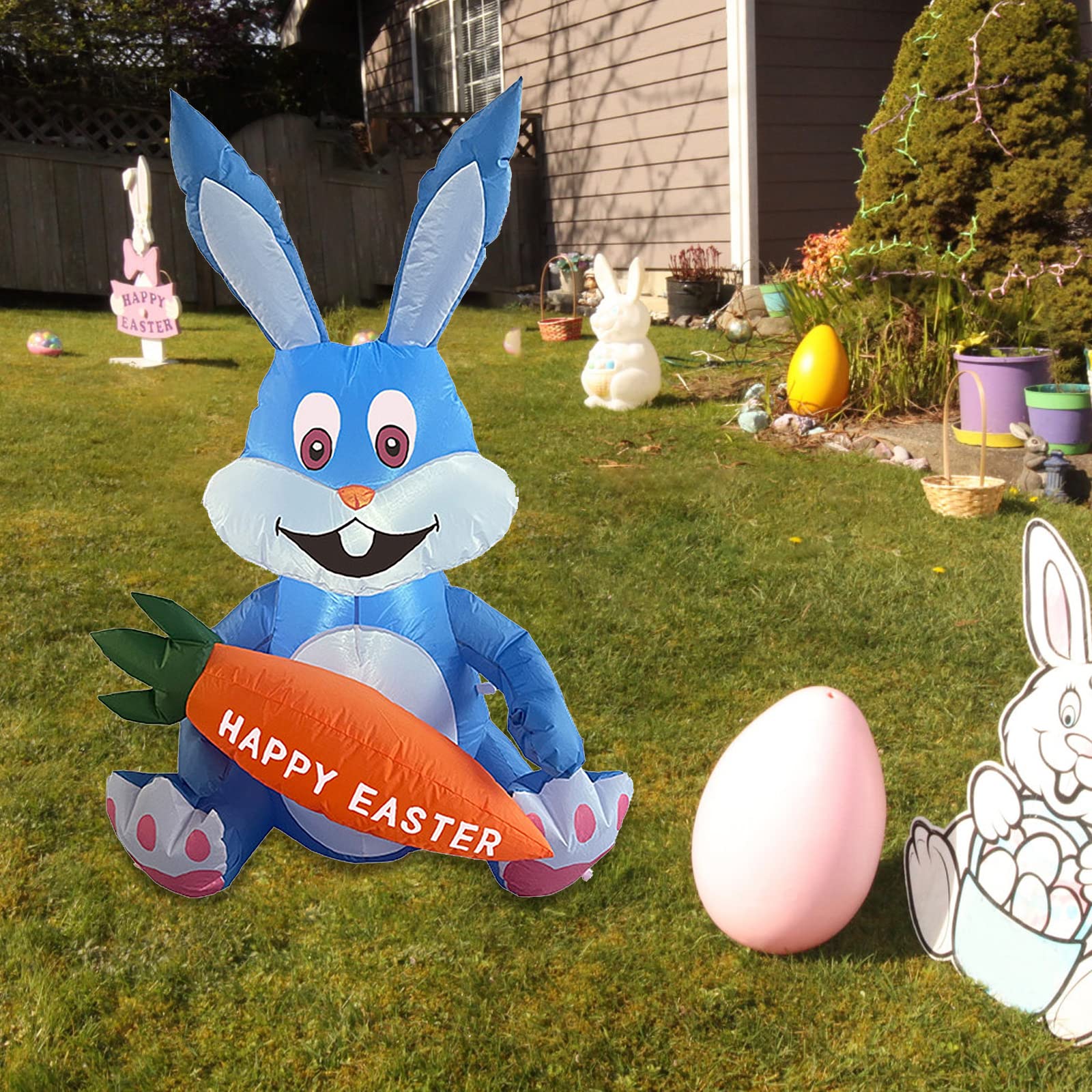 3.9 Ft Easter Inflatable Bunny with Carrot - LED Outdoor Decor for Yard, Lawn & Garden | Easter Inflatable Rabbit Decoration for Holiday Party, Spring Festival & Home Decor