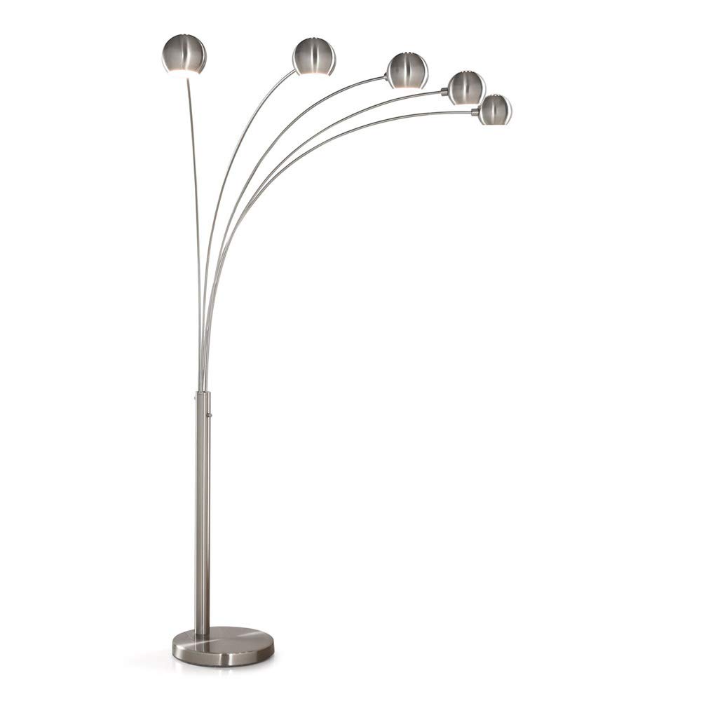HOMEGLAM 5-Light Arc Floor Lamp with Dimmer Switch & Included Bulbs - Brushed Nickel Finish for Living Room, Bedroom, or Office Lighting