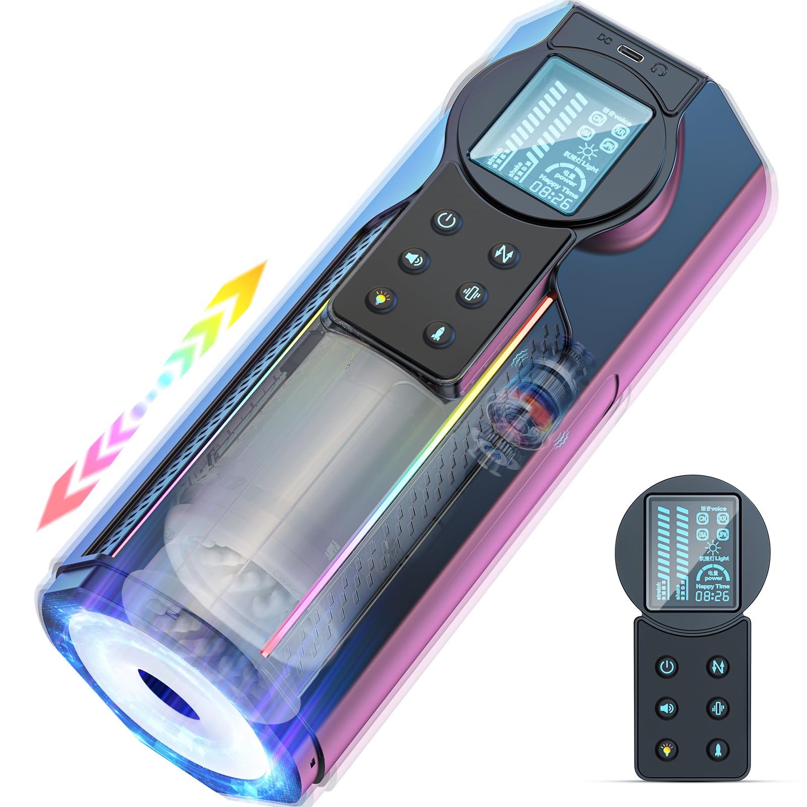 Electric Automatic Male Masturbator - 10 Thrusting & 10 Vibrating Modes Sex Toy for Men with LCD Display, Rechargeable Adult Toy, Realistic Pocket Pussy Stimulator (Black) - Perfect for Solo Play, Discreet Use at Home or Travel