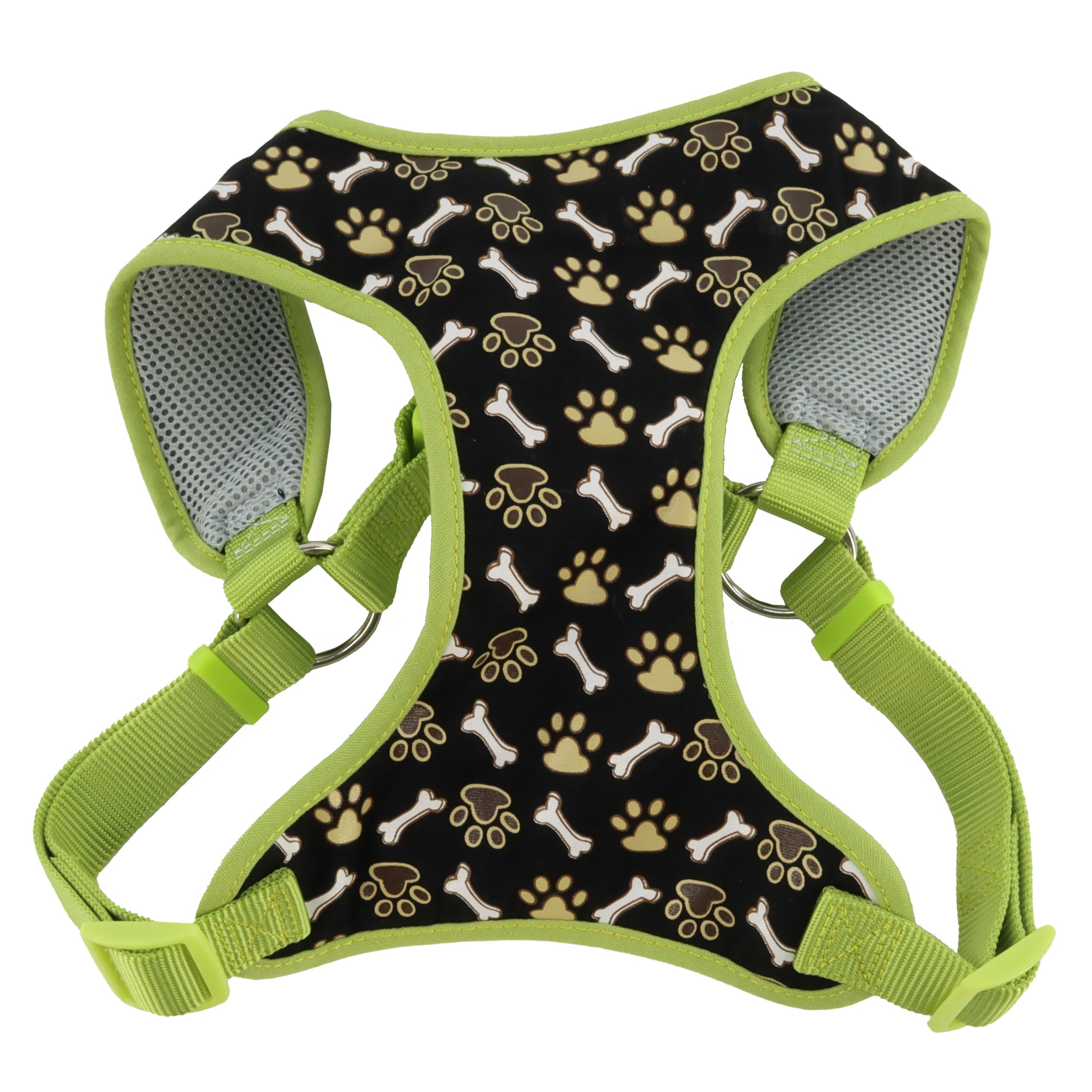 **Coastal Pet Adjustable Dog Harness - Breathable Mesh Ribbon Wrap for Small & Large Dogs - Brown Paws & Bones Design (5/8