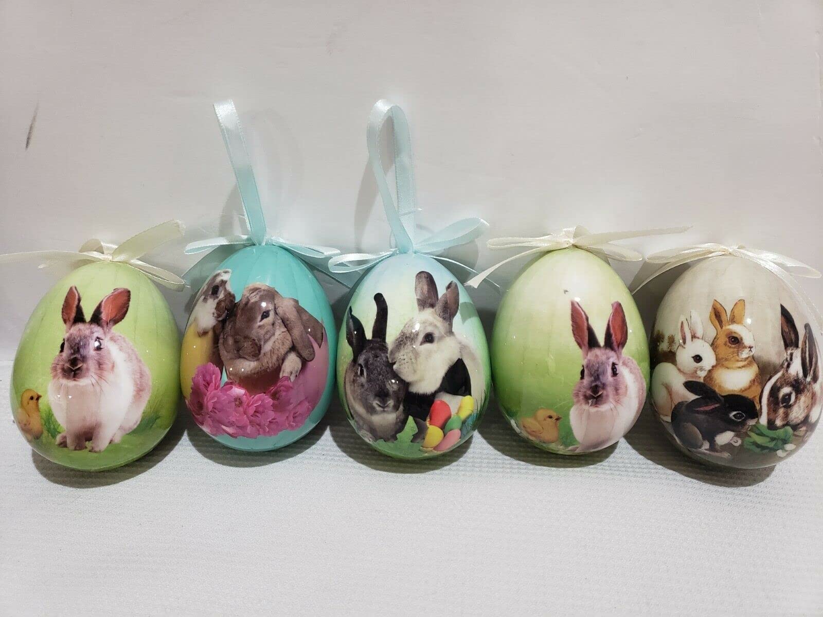 Pastel Easter Bunny Rabbit Ornaments - Set of 5 (3.5