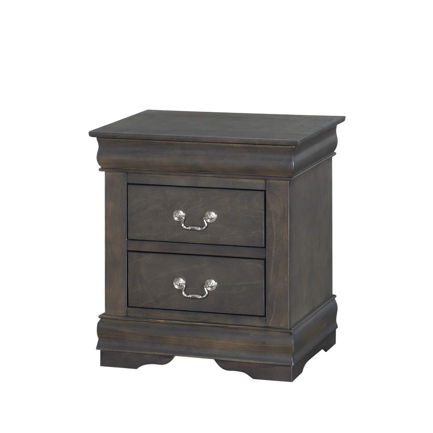 Benjara Gray Wooden Nightstand with 2 Drawers & Metal Handles - Modern Bedside Table for Bedroom, Living Room, or Guest Room