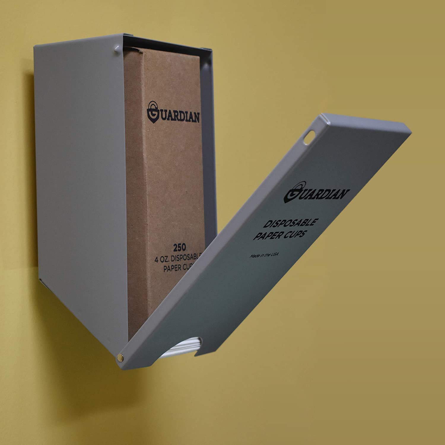 Guardian Steel Wall-Mounted Paper Cup Dispenser with 250 Recyclable 4 oz Disposable Cups - Water Cooler Accessory for Office, Kitchen & Break Room Use