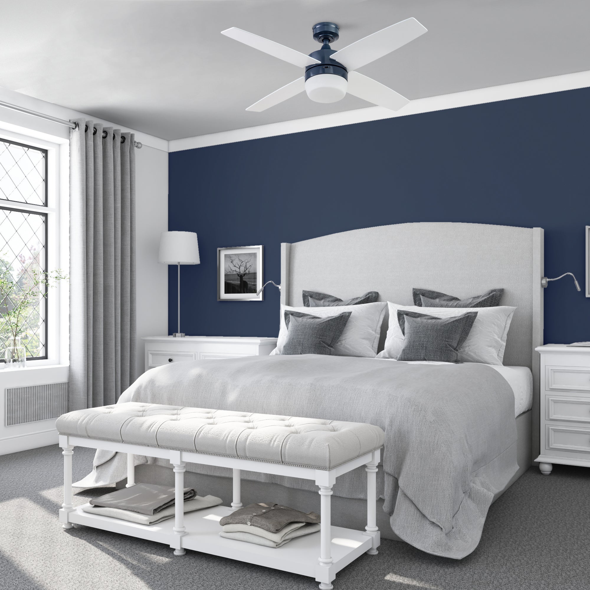 44 Inch Atlas Ceiling Fan with Remote Control in Sapphire Blue - Perfect for Living Room, Bedroom, and Outdoor Patio Cooling