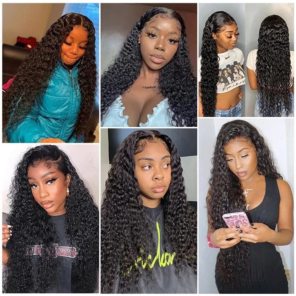 13X6 HD Lace Front Wigs Human Hair - Pre Plucked Deep Curly Brazilian Virgin Wigs with Baby Hair for Black Women - Natural Black 180% Density 16 Inch - Perfect for Daily Wear, Parties & Special Occasions