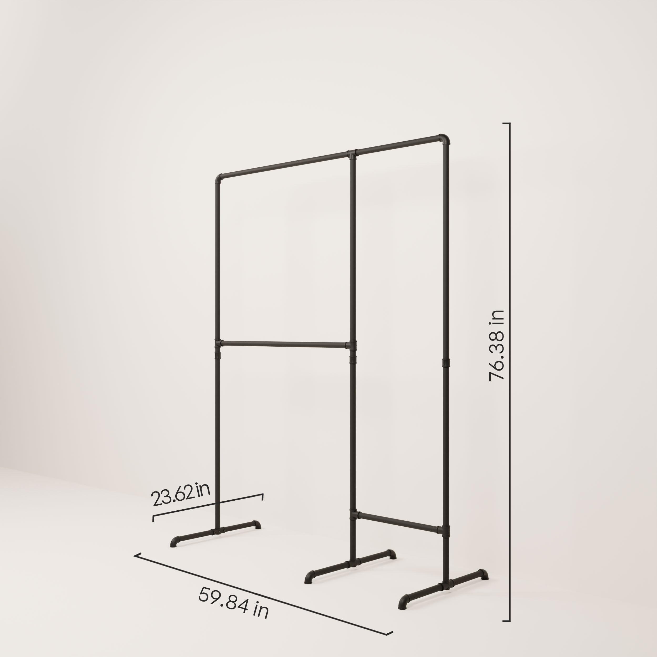Industrial Freestanding Clothes Rail - Black Sturdy Metal Wardrobe Rack for Walk-In Closet, Bedroom & Loft Style Storage | Perfect for Organizing Clothes, Shoes & Accessories in Modern Home Spaces