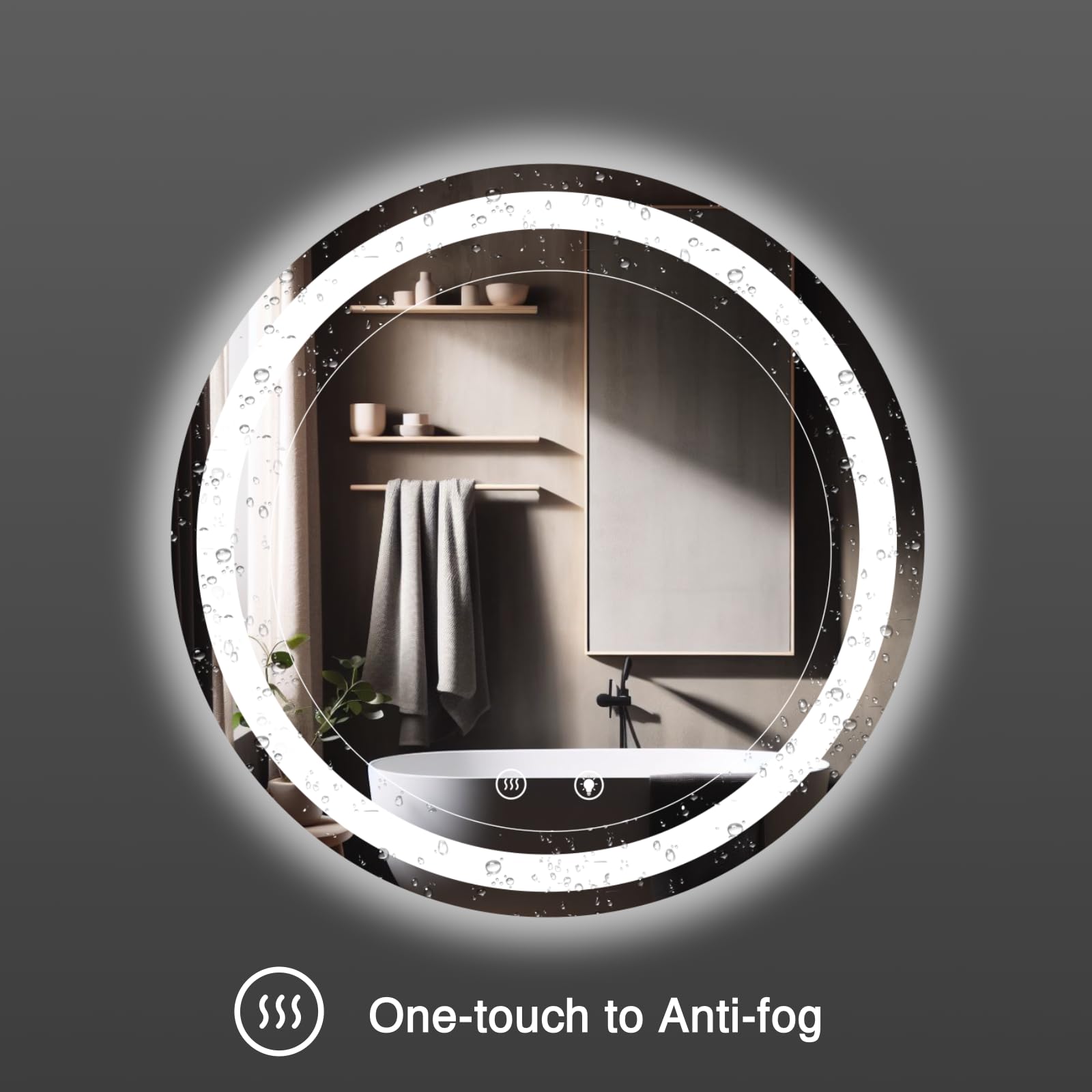 Round LED Bathroom Mirror with Anti-Fog & Dimmable Lights - 28