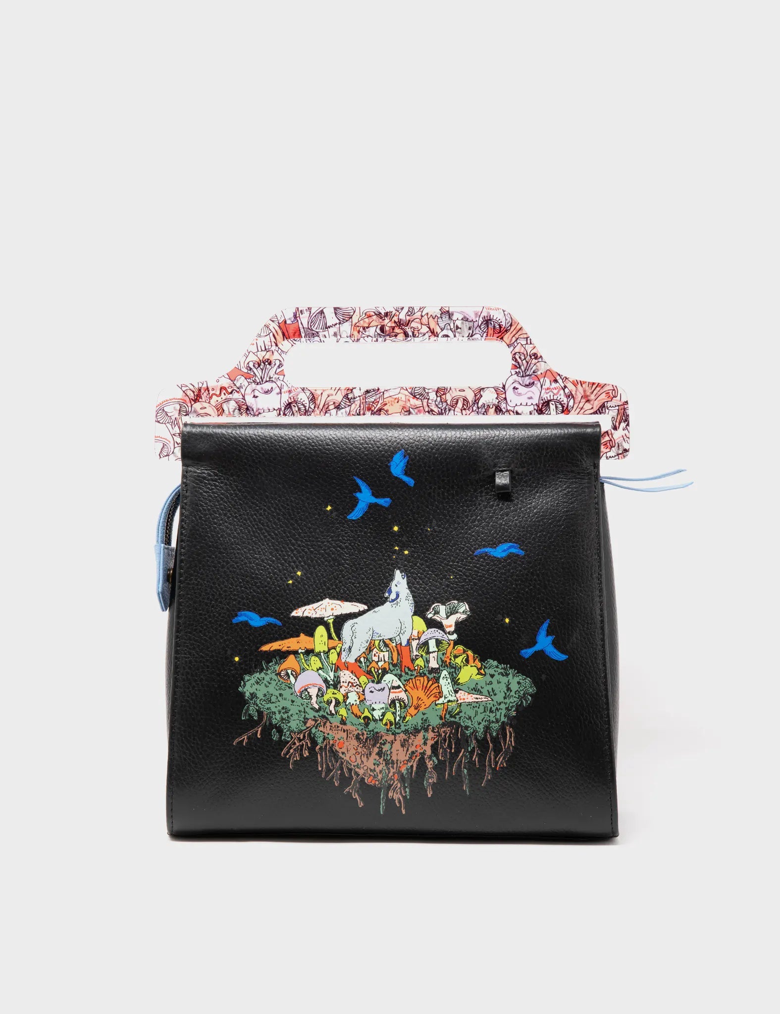 Stylish Manuel Black Leather Crossbody Handbag with Woodlands Print - Perfect for Travel, Shopping & Everyday Use