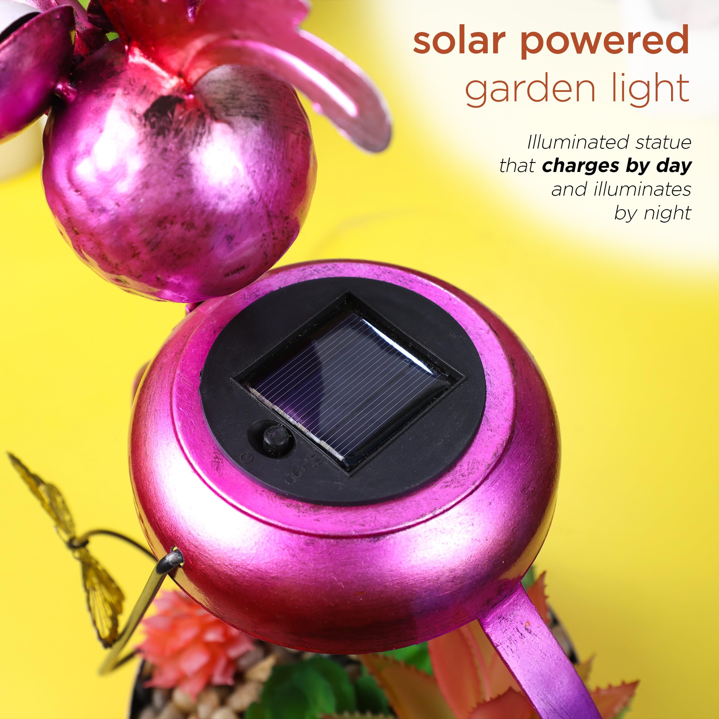 Solar-Powered Metal Flamingo Garden Light - 16