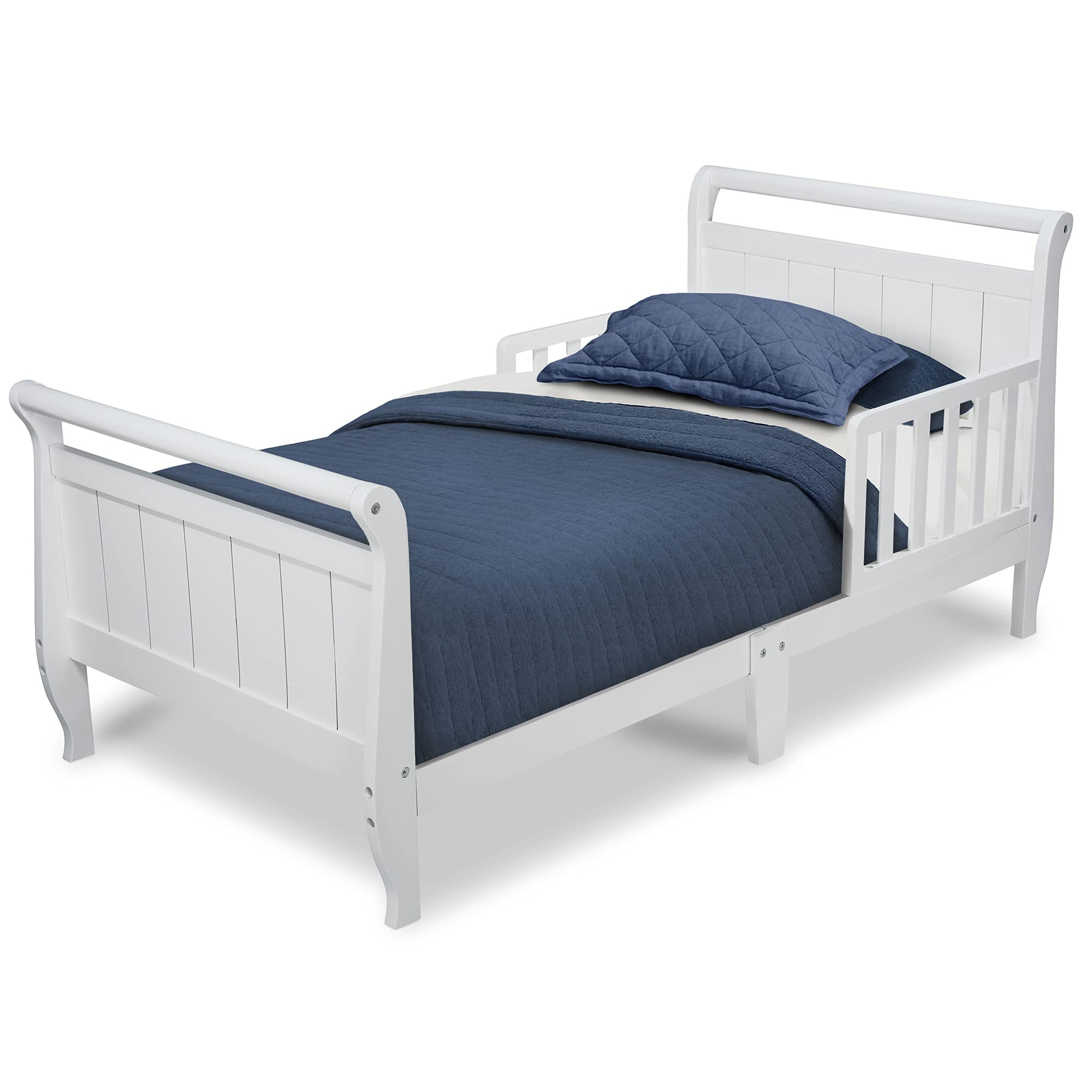 Delta Children White Wood Toddler Sleigh Bed - Convertible Crib for Kids, Safe & Sturdy Nursery Furniture for Baby's First Bed Transition
