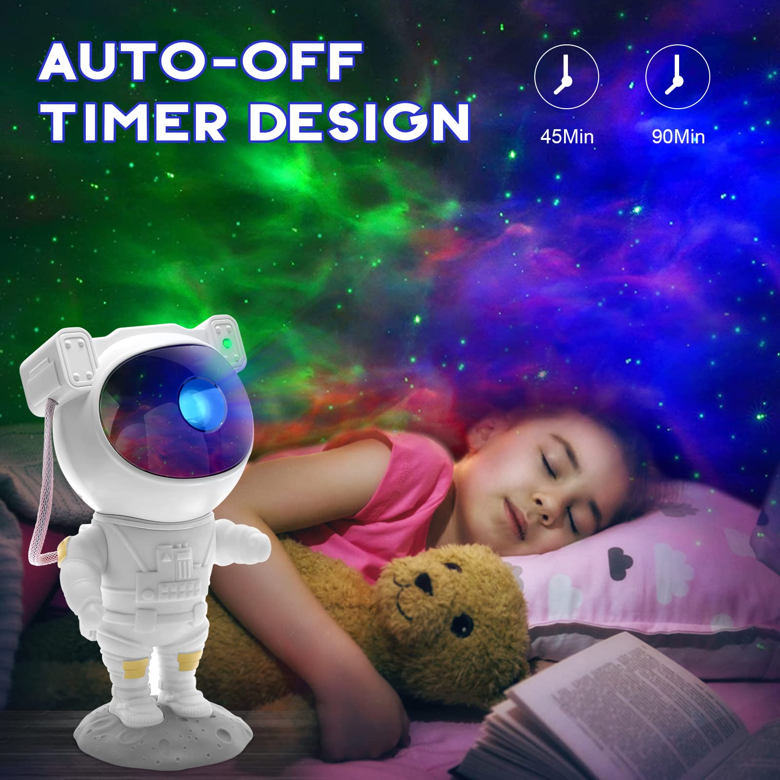 LUXONIC Astronaut Star Projector Galaxy Light for Kids - Remote Control & Timer, 360° Nebula Night Light for Bedroom, Gaming Room, Home Theater Decor - Perfect for Sleep Aid, Relaxation and Space Themed Parties