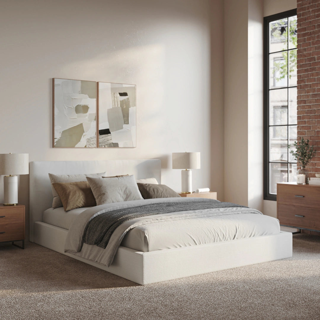 Classic White Upholstered Headboard - Queen Size Bed Frame Headboard for Bedroom Decor & Home Styling | Perfect for Master Bedroom, Guest Room & Dorm