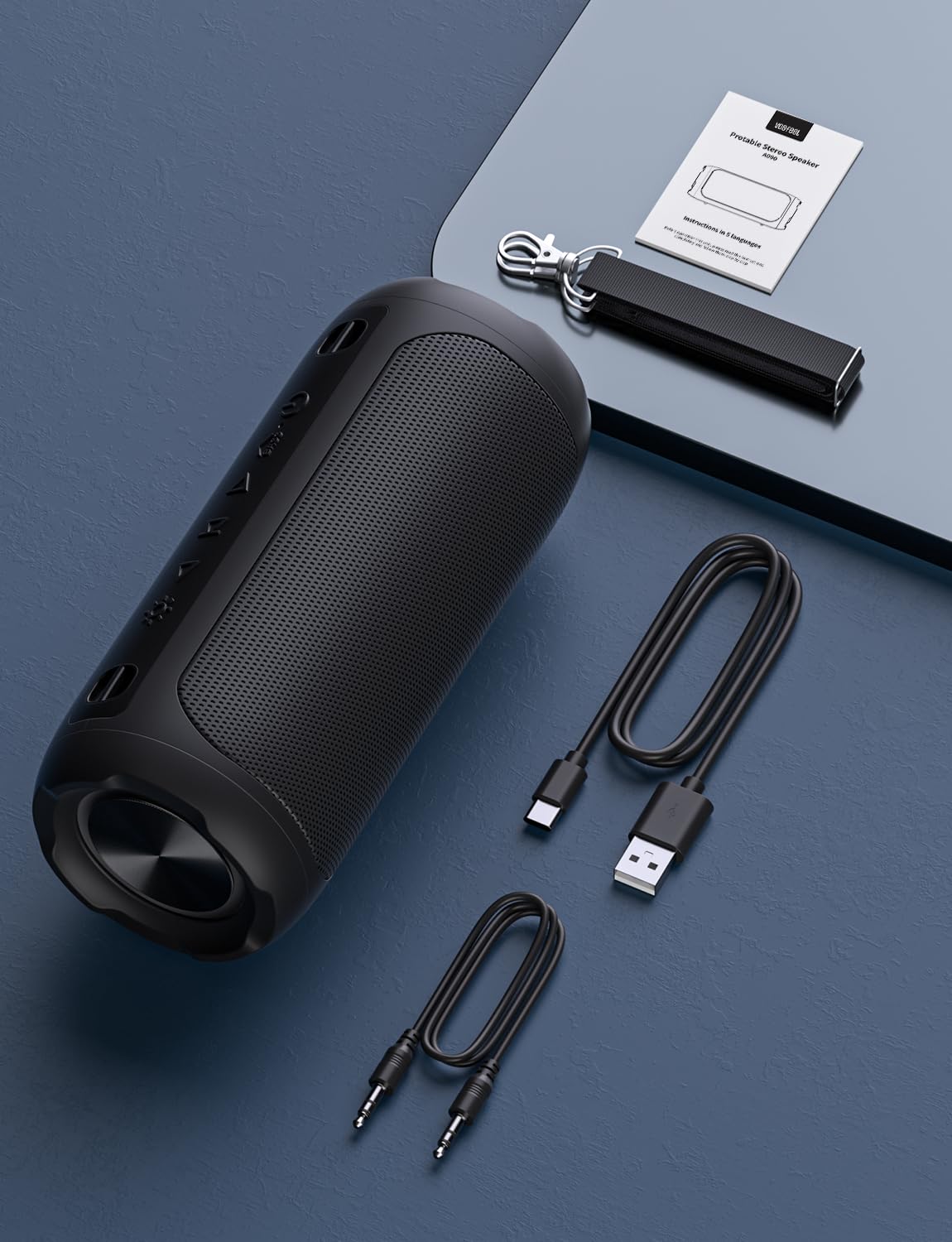 VOSFEEL Wireless Bluetooth Speaker with Gravity Sensor Lights, 30-Hour Playtime, Stereo Bass, IPX7 Waterproof, USB/Micro TF Card Support, Ideal for Mobile Phone, PC, and Outdoor Adventures - Perfect Gift for Men