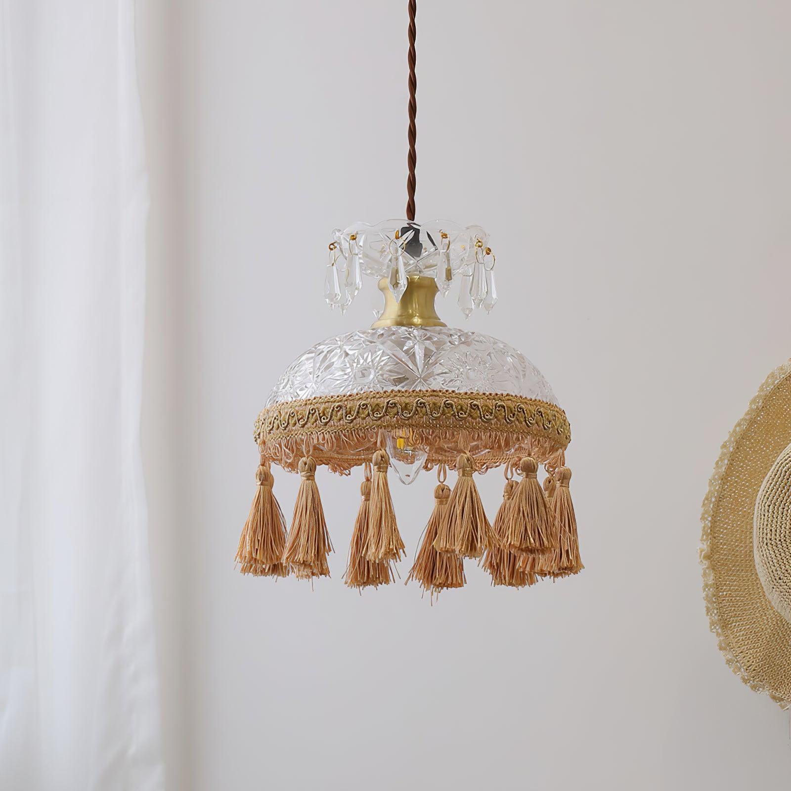 Modern Bowl Tassel Pendant Light - Elegant Hanging Chandelier for Dining Room, Kitchen Island, Bedroom & Living Room Decor