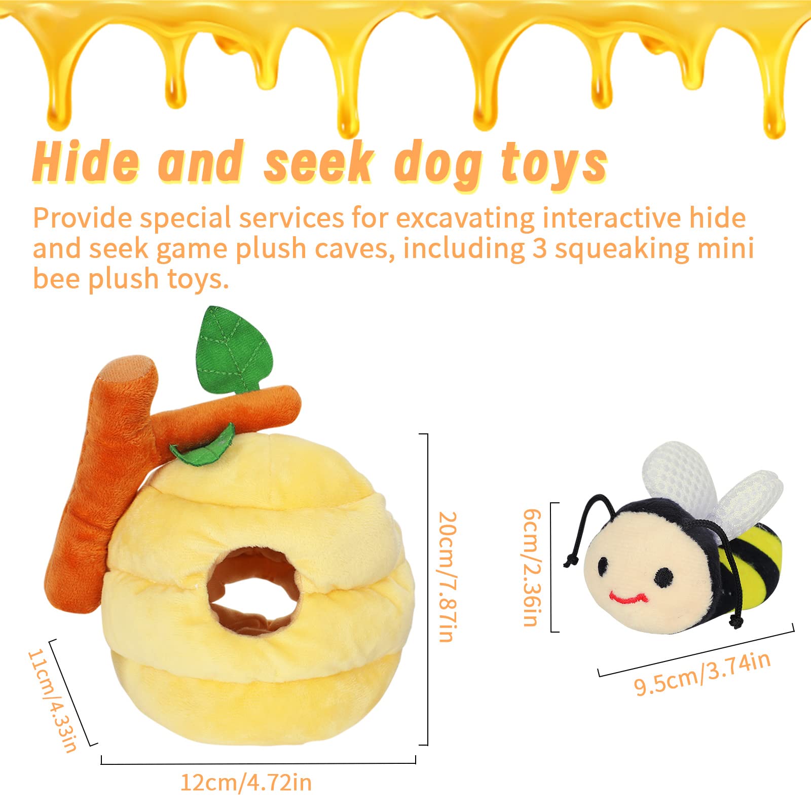 Whaline 4Pcs Interactive Dog Toys - Squeaky Bee Honey Pot Puzzle Toys for Hide & Seek, Tough Chew Teething for Small Medium Large Dogs | Fun Boredom Relief & Mental Stimulation for Puppies & Adult Dogs - Perfect for Indoor Play, Training Rewards & Outdoor Activities