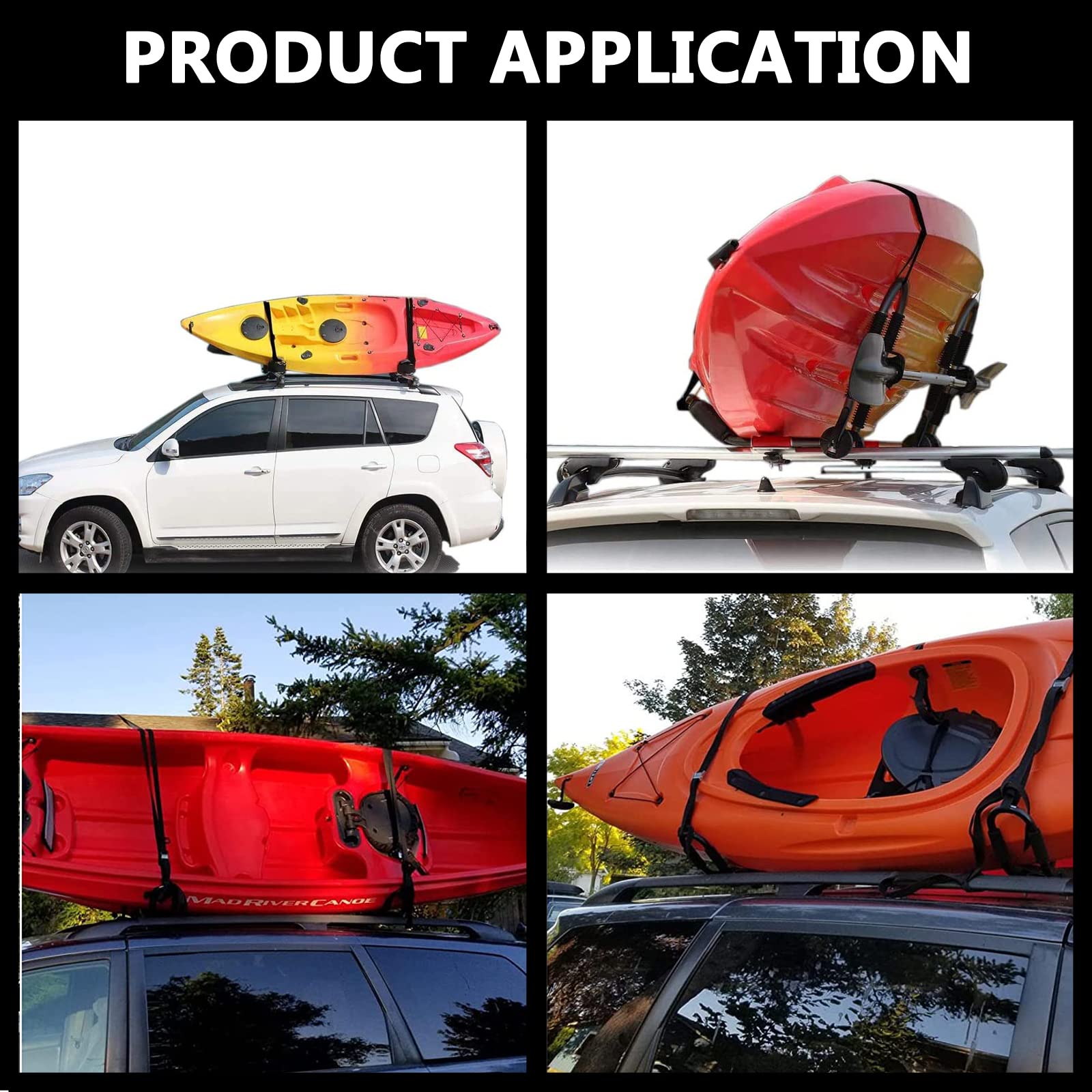 Universal Folding Kayak Rack J Bar - Heavy Duty Aluminum Canoe Carrier for SUV, Sedan, Truck Roof Rack | Fits Oval & Square Crossbars | Water Sports, Camping, Outdoor Adventures (1 Pair, Black)