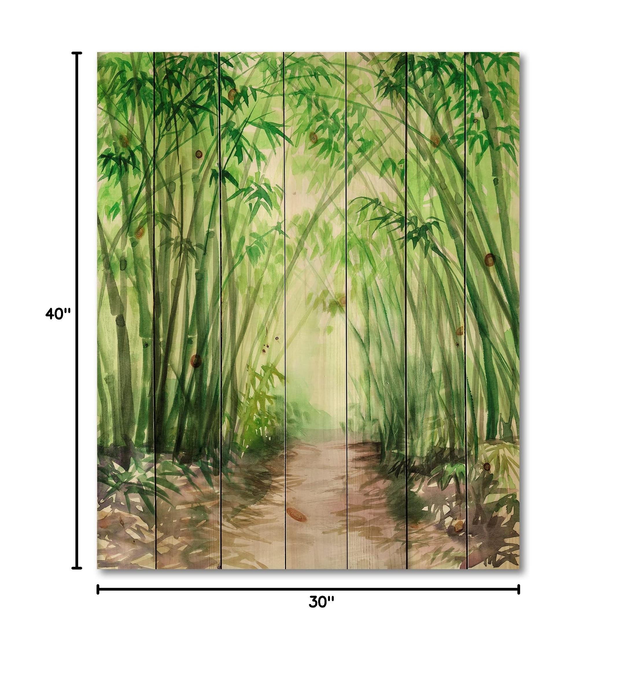 Little Road Bamboo Forest Wood Wall Art - Traditional Chinese Landscape Decor - Natural Pine Wood Panel Painting - Large Green Wall Decor for Living Room, Bedroom & Office