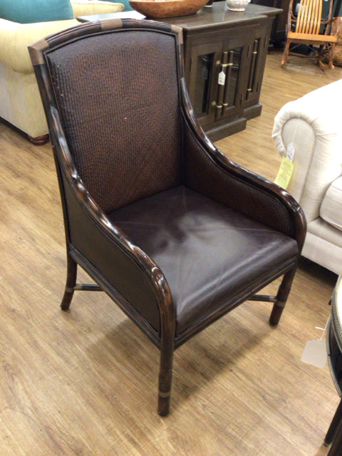 Stylish Leather & Rattan Arm Chair - Modern Boho Accent Chair for Living Room, Bedroom, or Office - Perfect for Relaxing & Home Decor