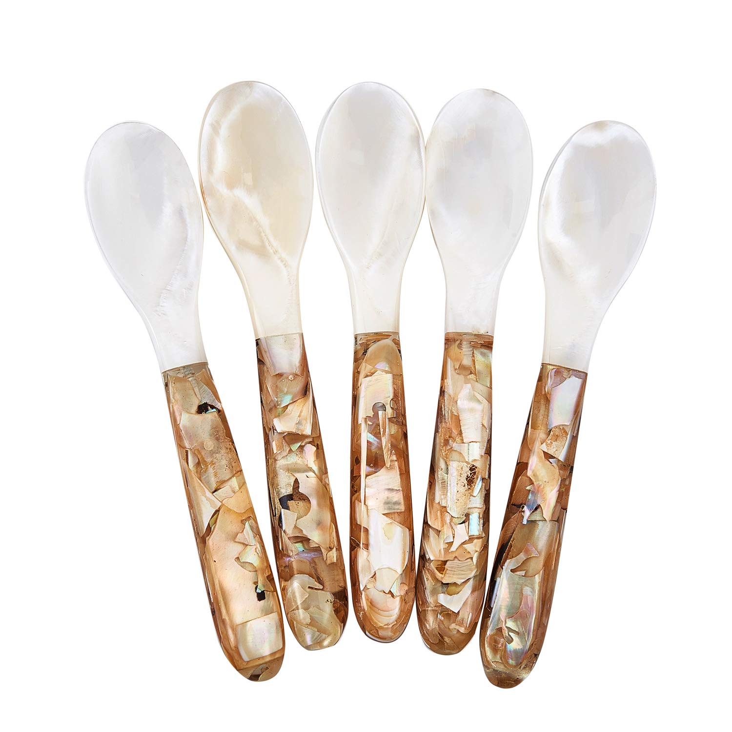 DUEBEL Set of 5 Pink Mother of Pearl MOP Caviar Spoons - Elegant Small Spoons for Caviar, Eggs, Ice Cream, Coffee & Desserts (12.5x2.5cm) - Perfect for Fine Dining, Tea Parties & Gourmet Food Presentation