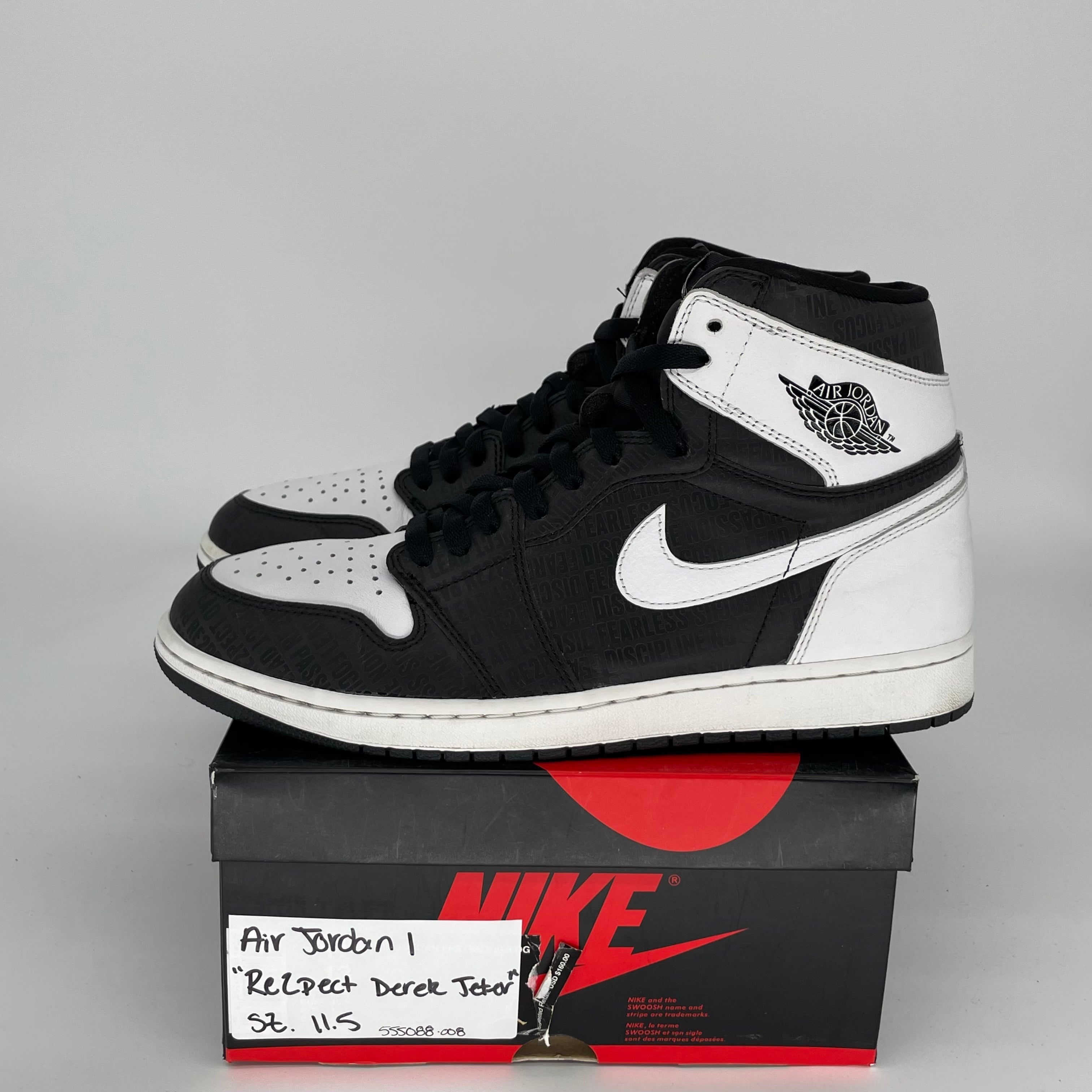 **AIR JORDAN 1 RE2PECT DEREK JETER Men's Basketball Shoes Size 11.5 - Black/White (555088-008) - Perfect for Sneaker Collectors & Streetwear Fashion**